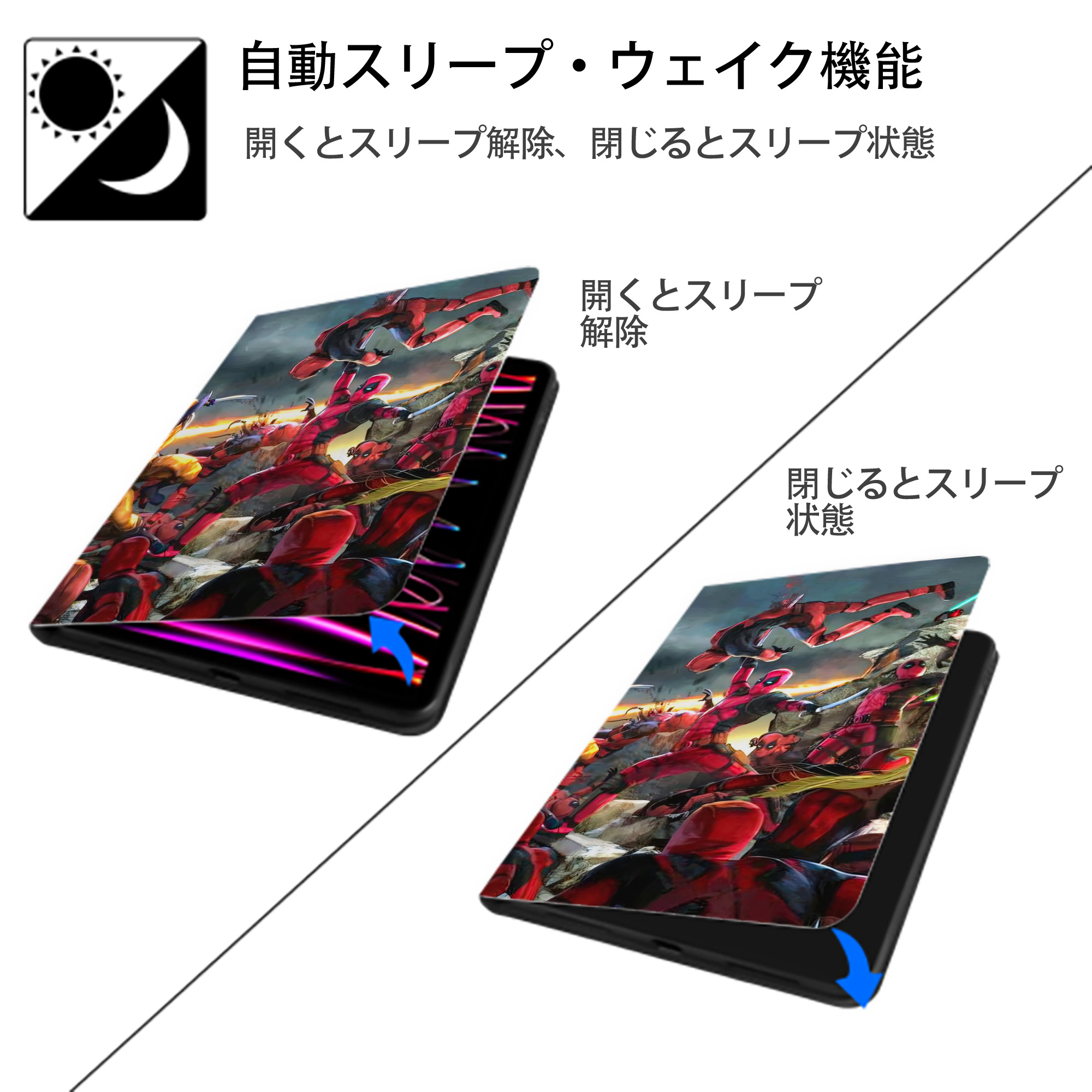 Deadpool デッドプール IPadケース ペンホルダー付き ブックスタイルデザイン