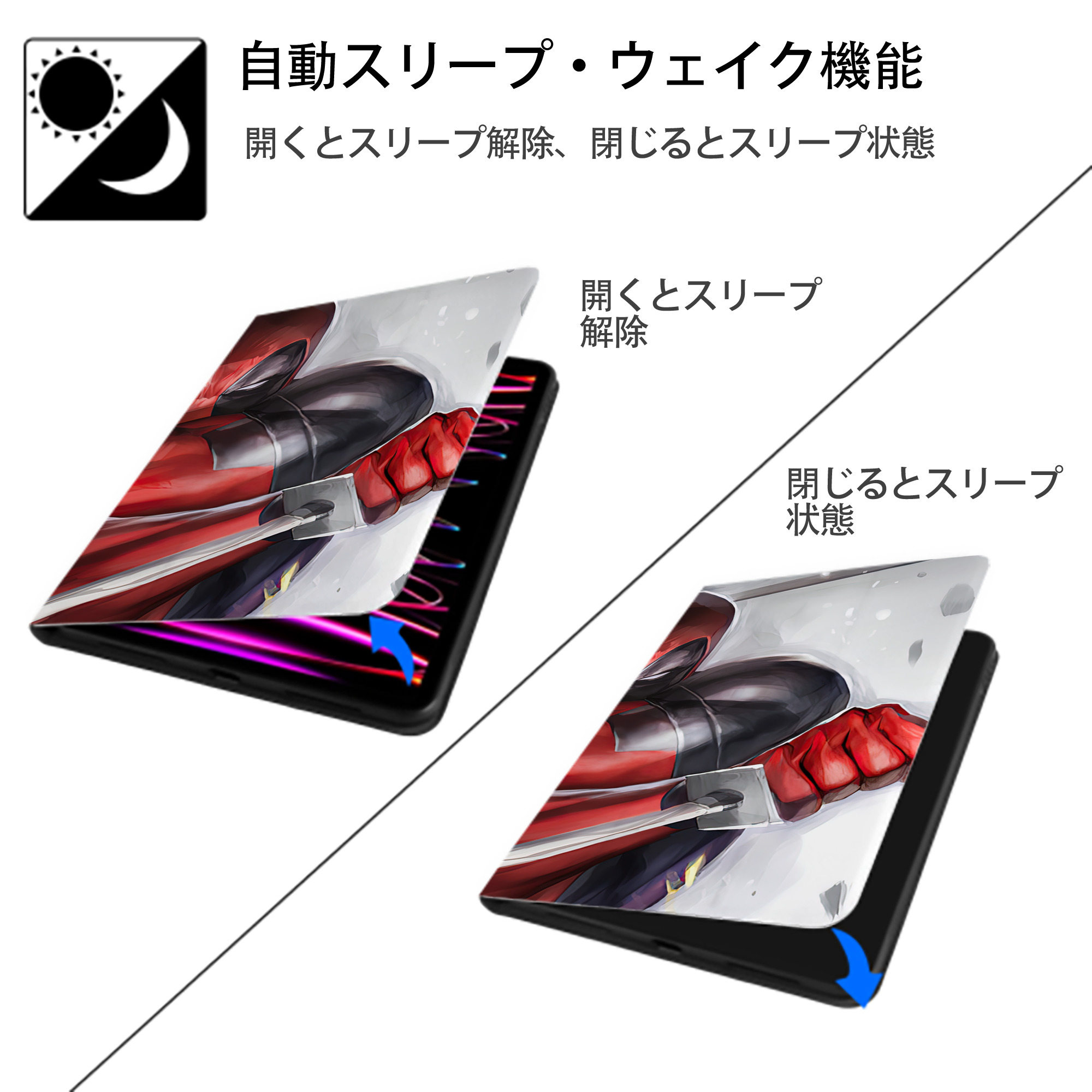 Deadpool デッドプール IPadケース ペンホルダー付き ブックスタイルデザイン