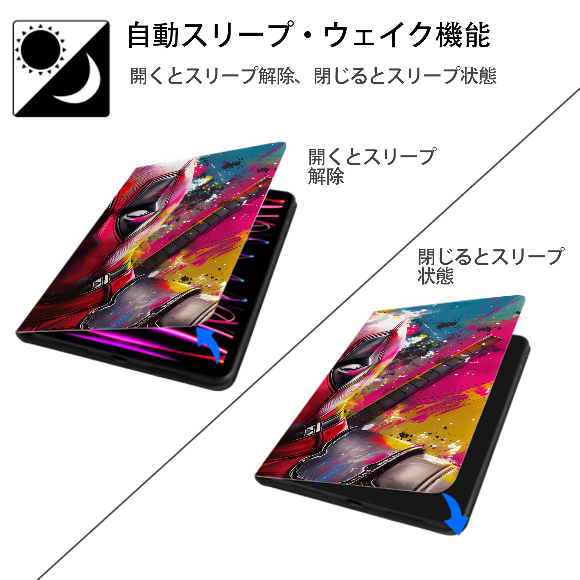 Deadpool デッドプール IPadケース ペンホルダー付き ブックスタイルデザイン
