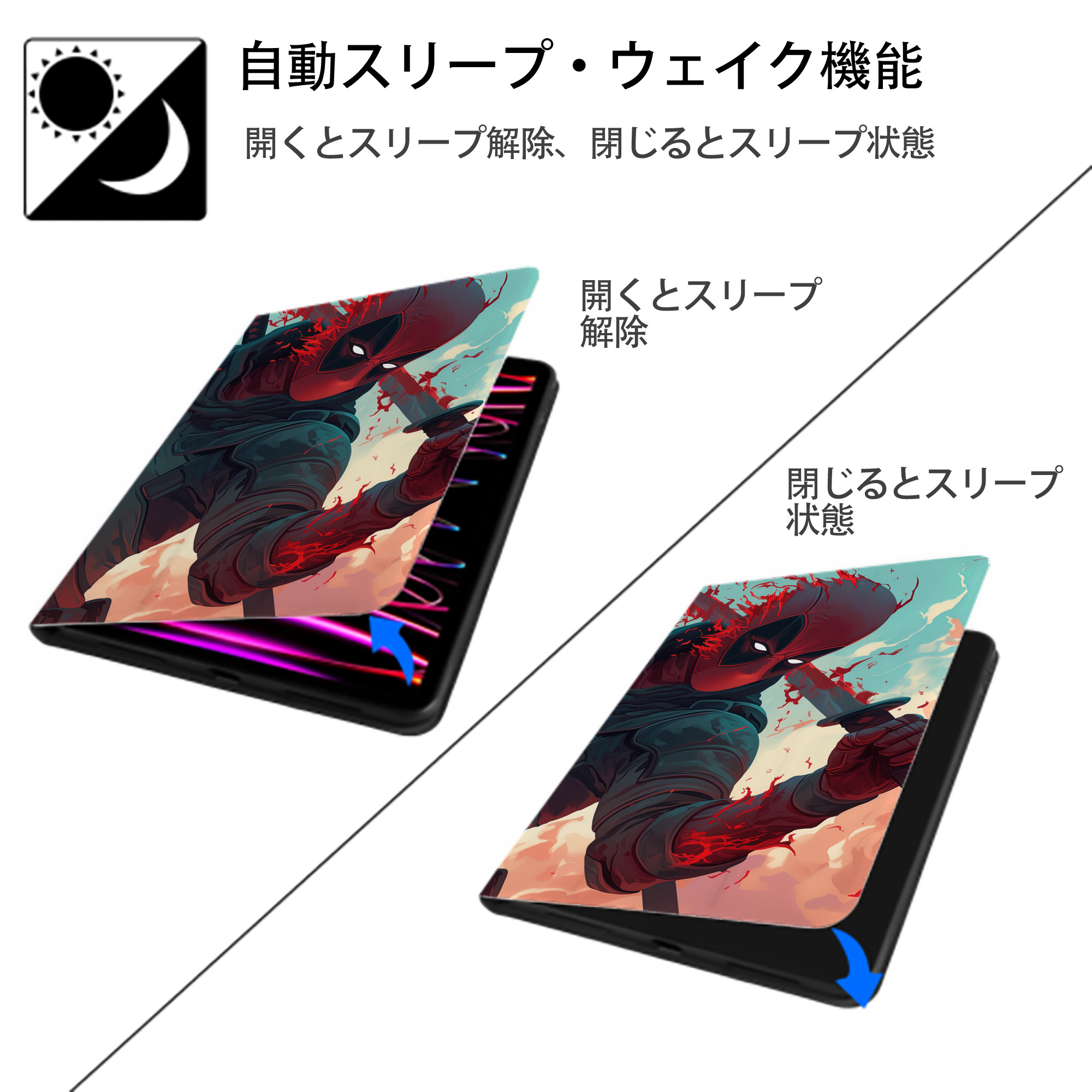 Deadpool デッドプール IPadケース ペンホルダー付き ブックスタイルデザイン