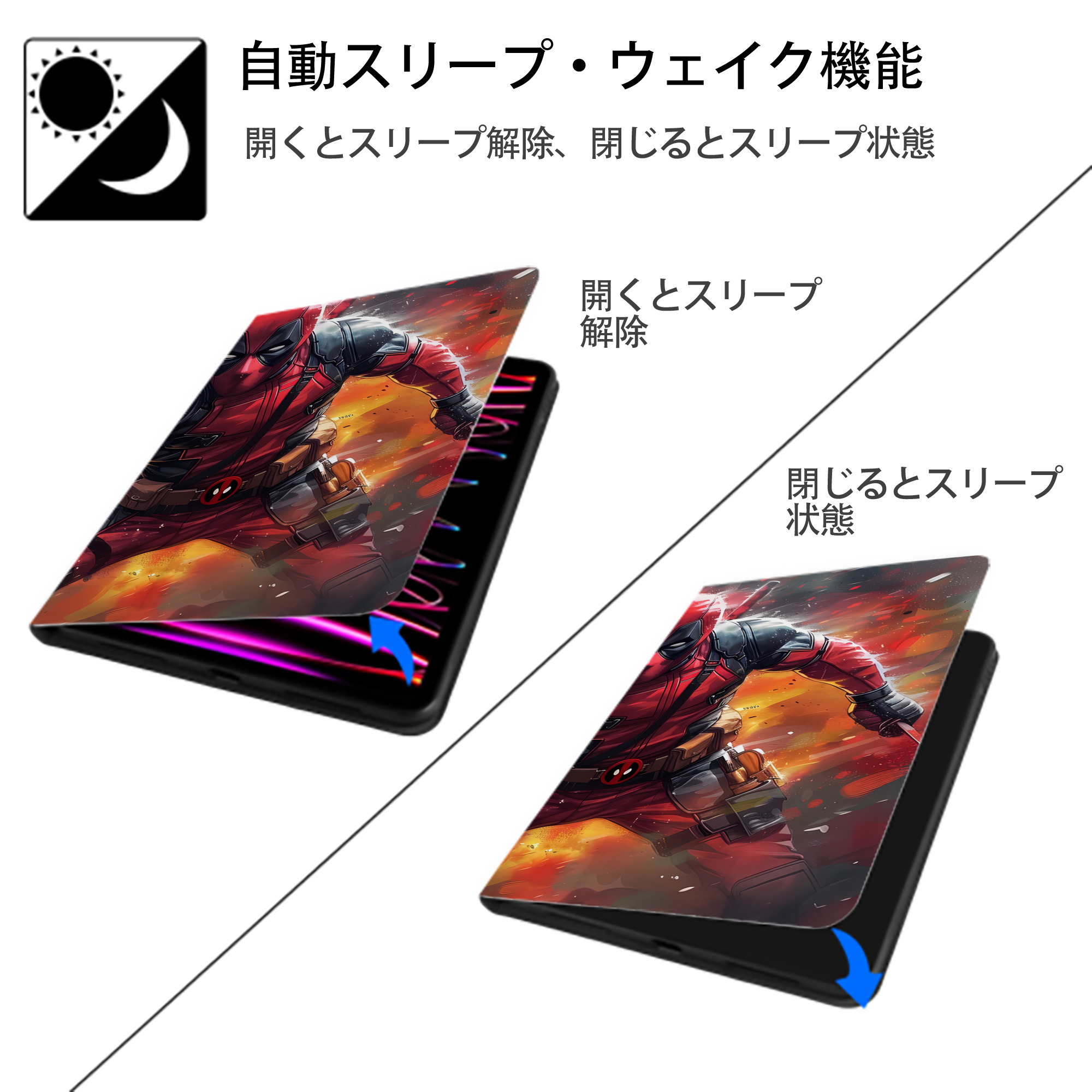 Deadpool デッドプール IPadケース ペンホルダー付き ブックスタイルデザイン