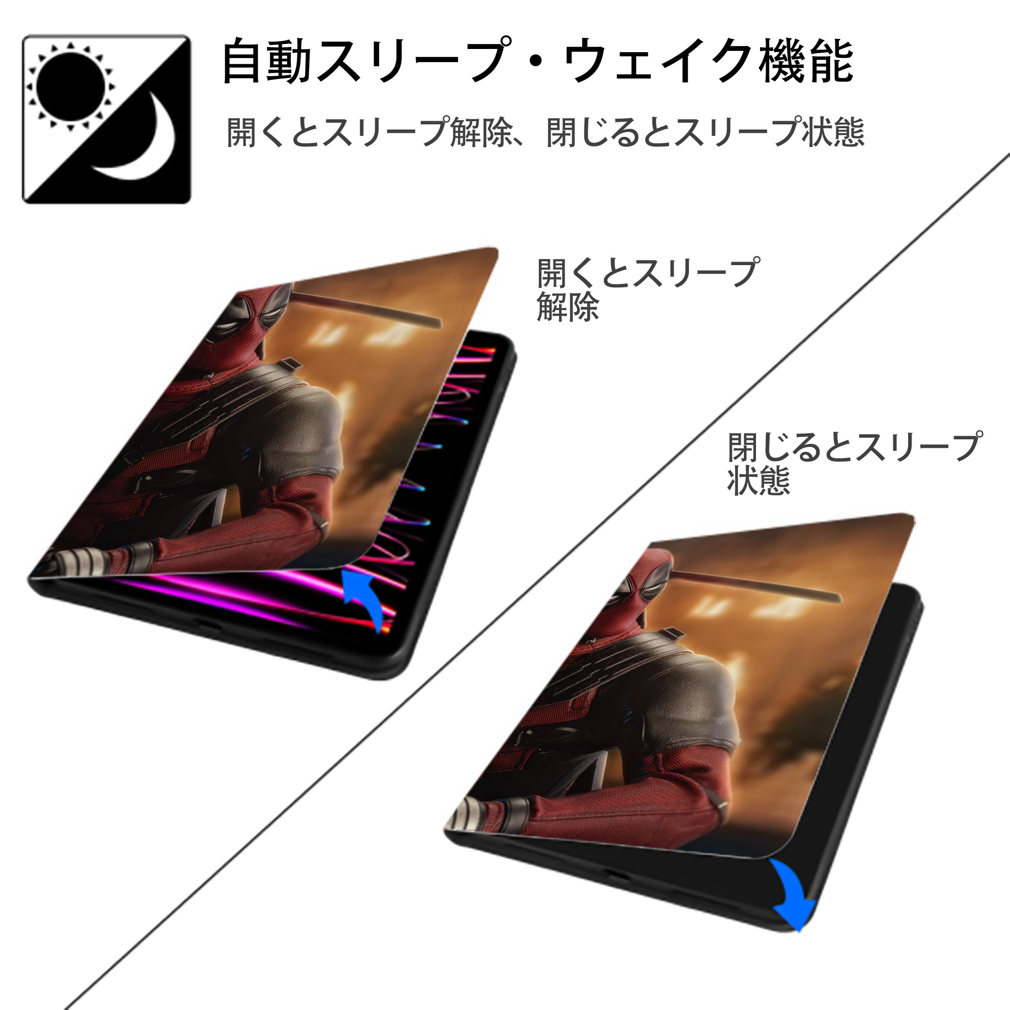 Deadpool デッドプール IPadケース ペンホルダー付き ブックスタイルデザイン