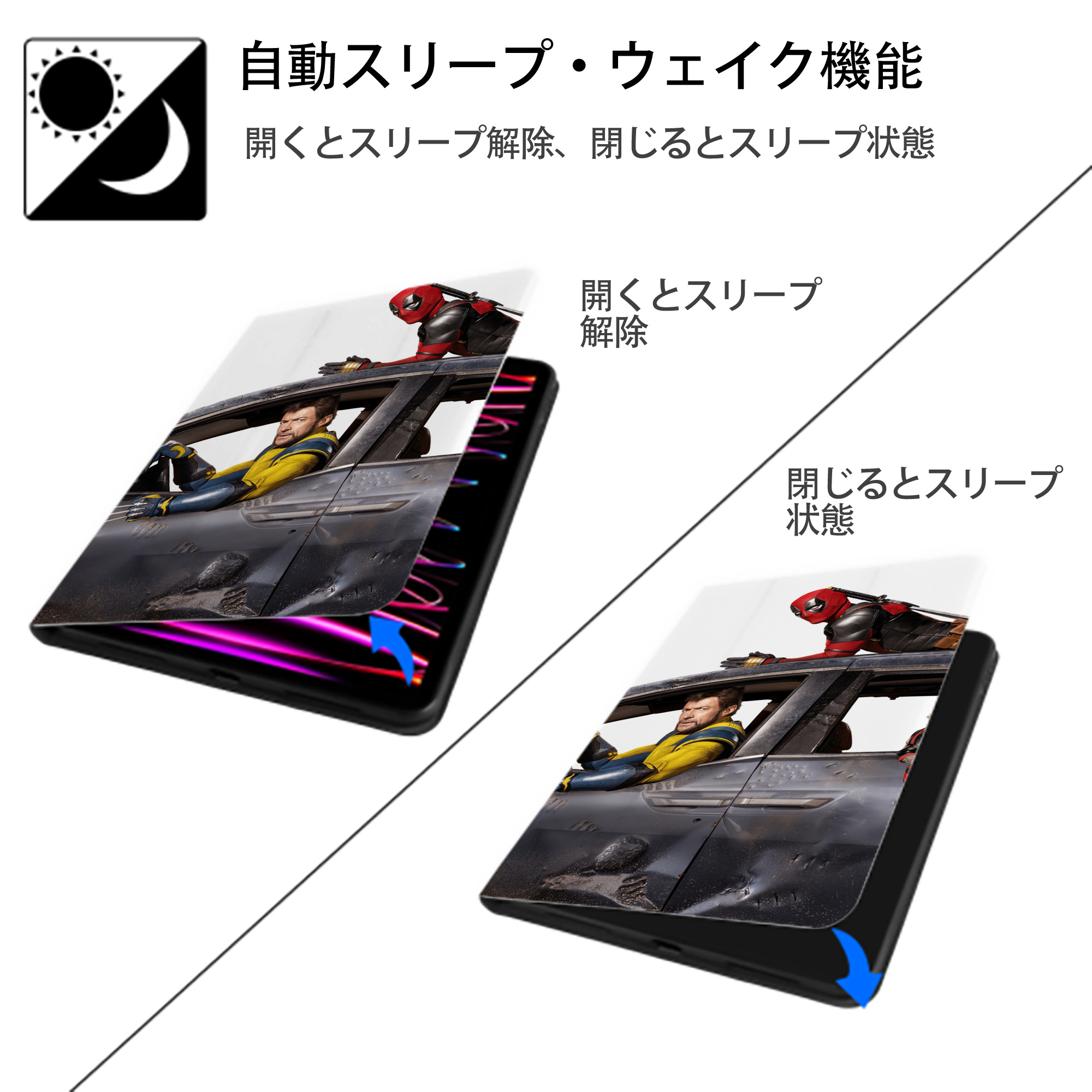 Deadpool デッドプール IPadケース ペンホルダー付き ブックスタイルデザイン