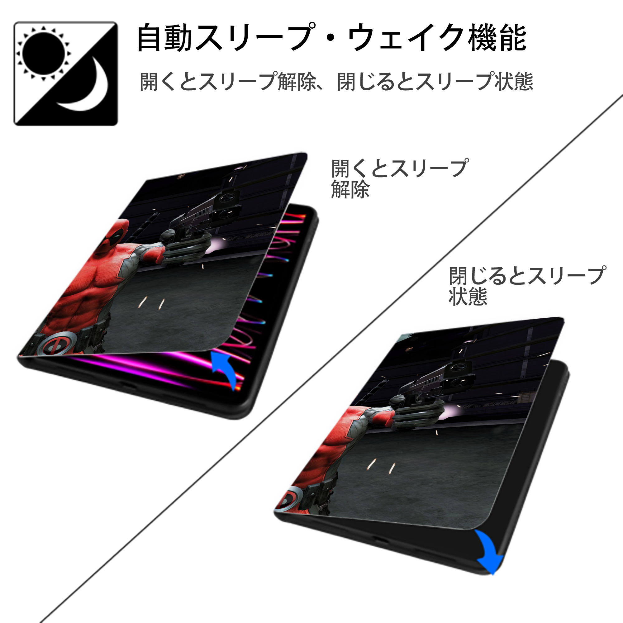 Deadpool デッドプール IPadケース ペンホルダー付き ブックスタイルデザイン