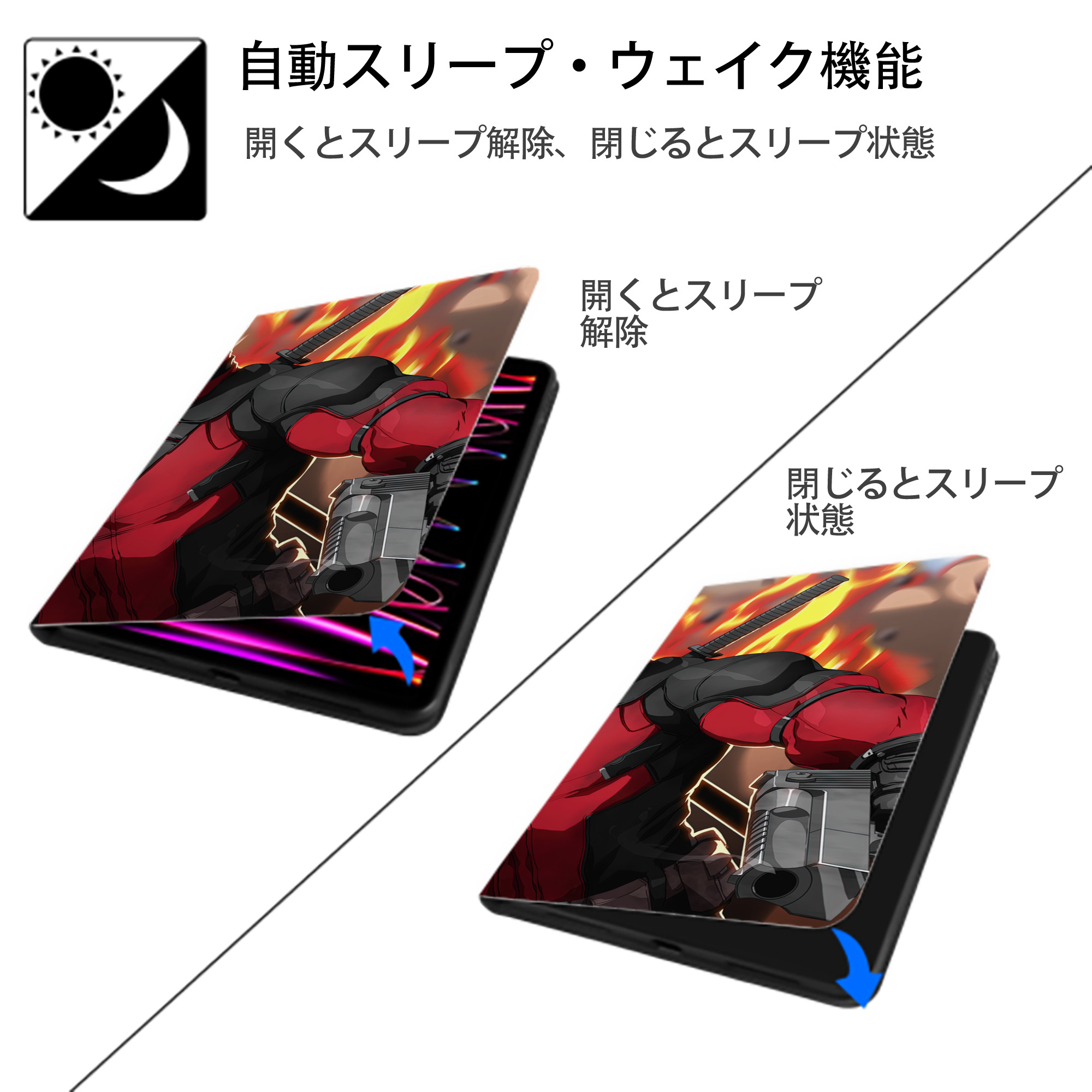 Deadpool デッドプール IPadケース ペンホルダー付き ブックスタイルデザイン