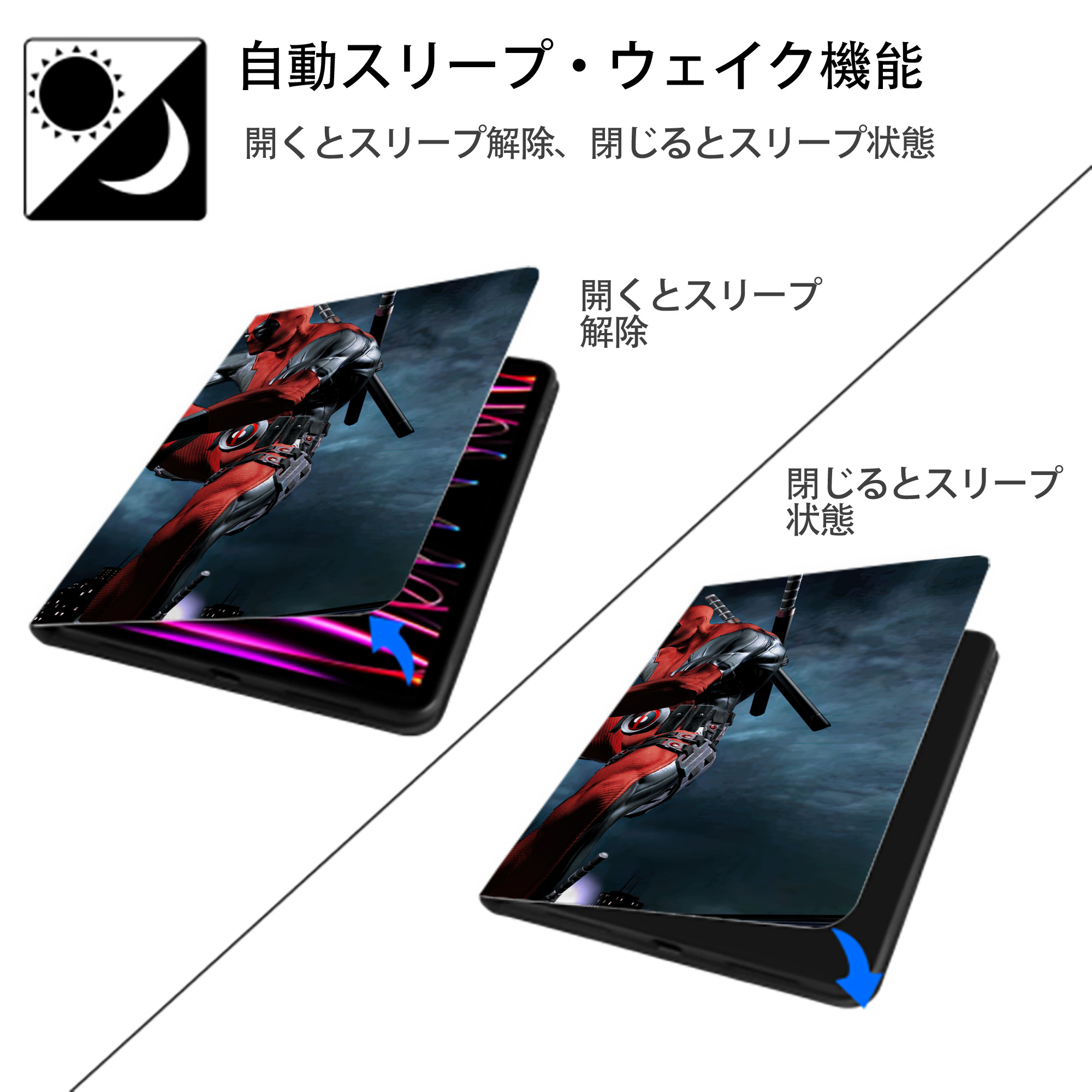 Deadpool デッドプール IPadケース ペンホルダー付き ブックスタイルデザイン