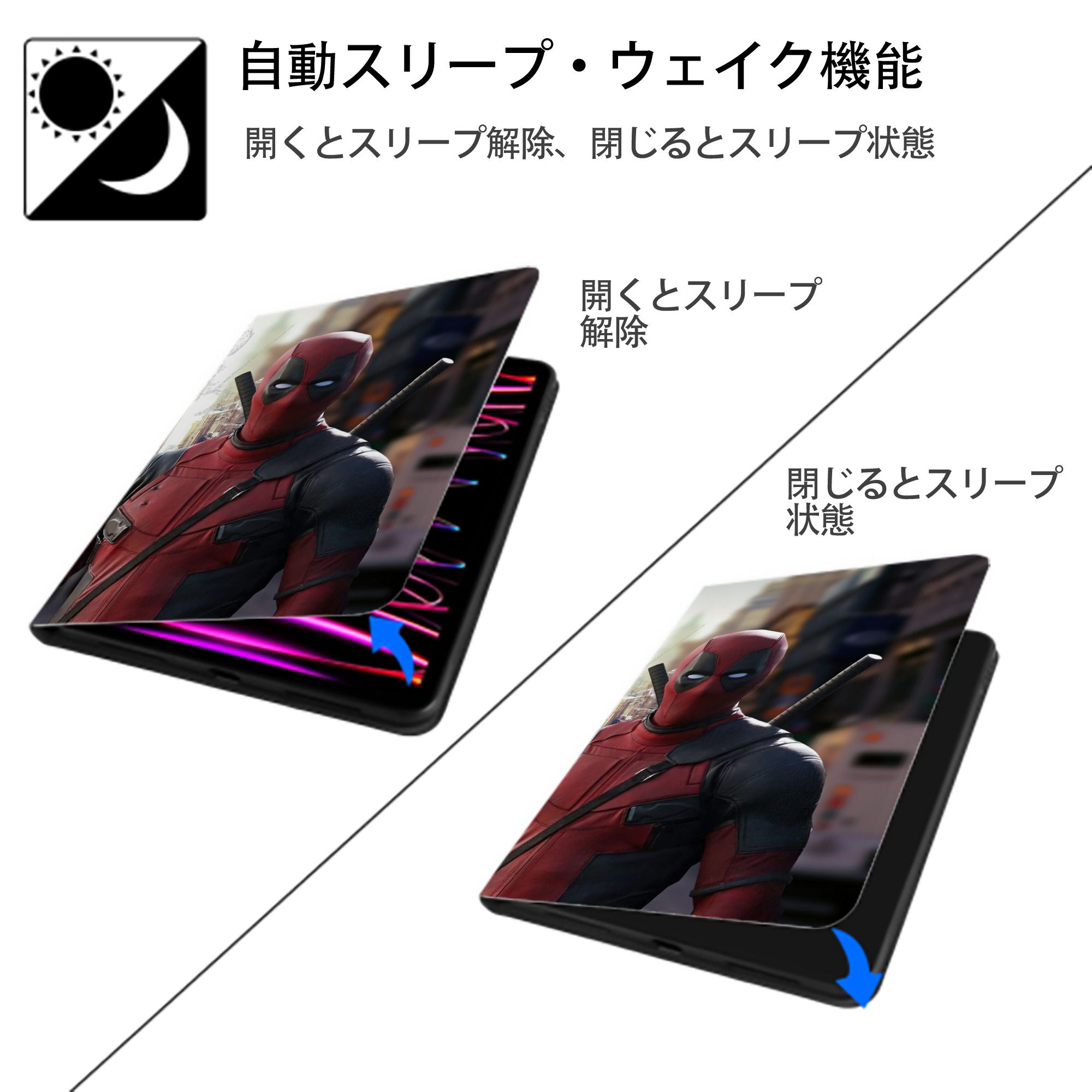 Deadpool デッドプール IPadケース ペンホルダー付き ブックスタイルデザイン