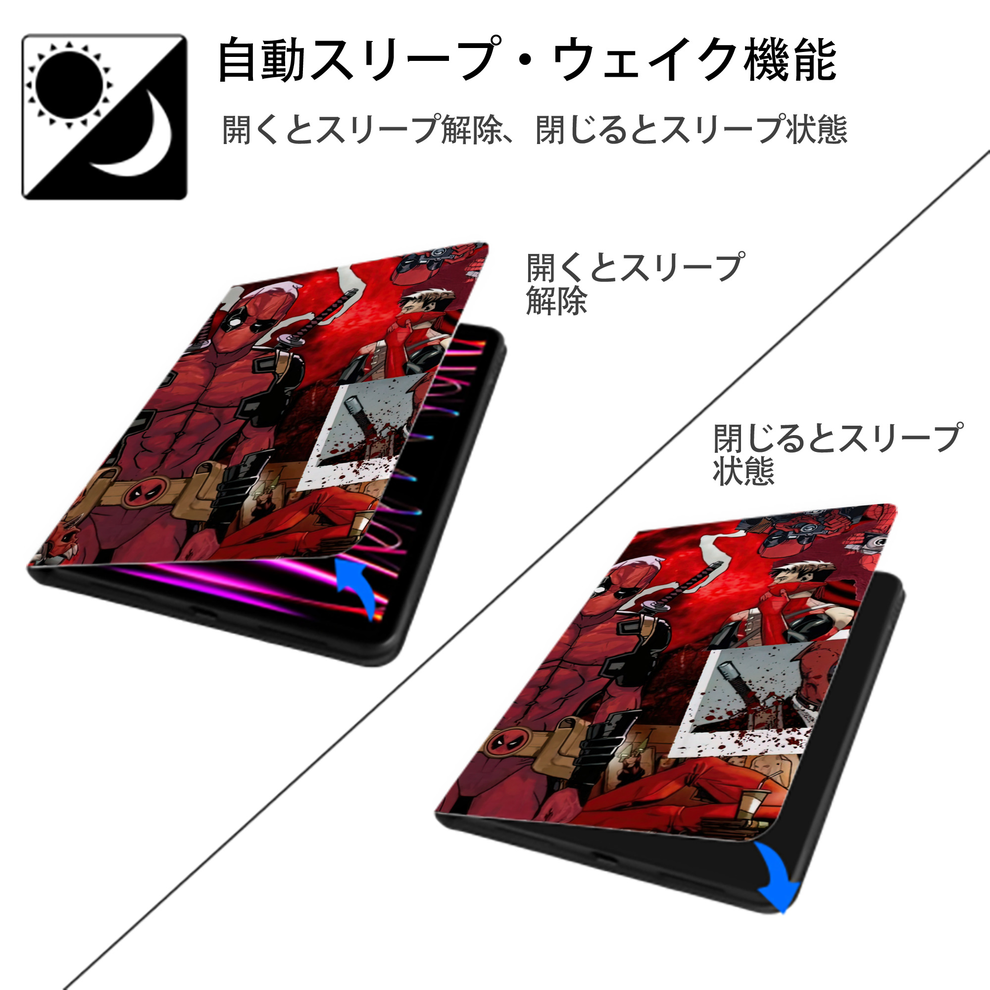 Deadpool デッドプール IPadケース ペンホルダー付き ブックスタイルデザイン