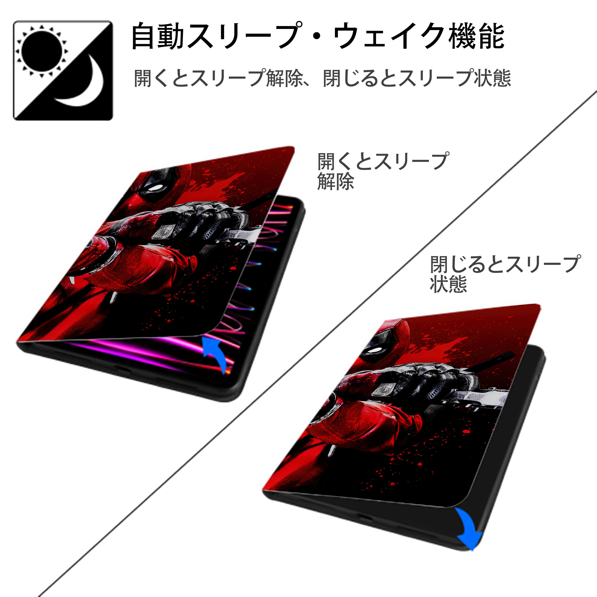 Deadpool デッドプール IPadケース ペンホルダー付き ブックスタイルデザイン