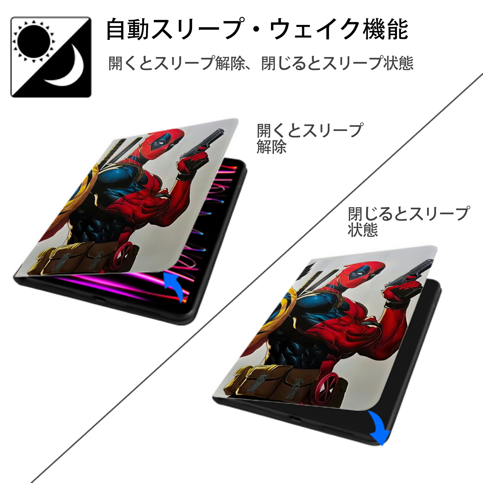 Deadpool デッドプール IPadケース ペンホルダー付き ブックスタイルデザイン