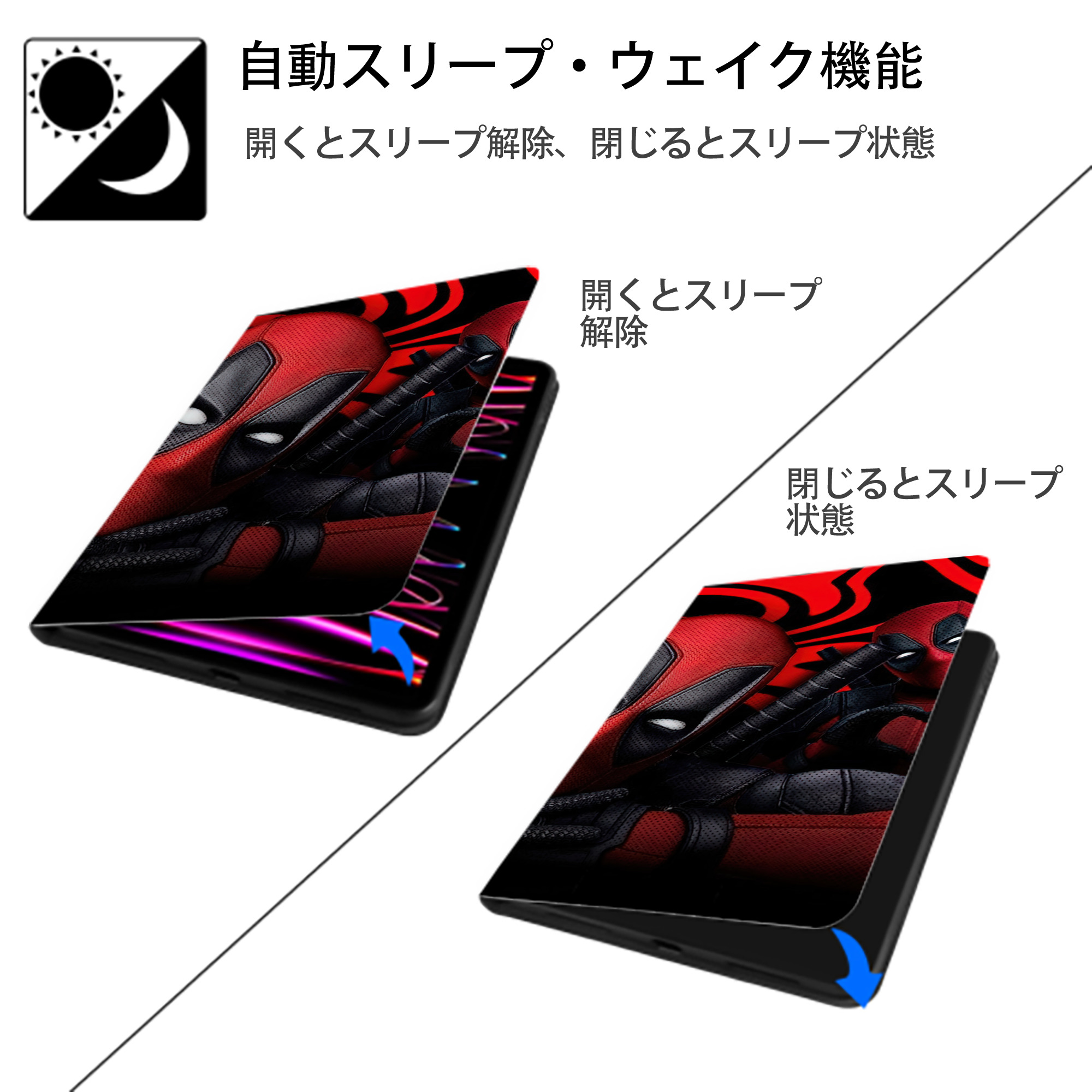 Deadpool デッドプール IPadケース ペンホルダー付き ブックスタイルデザイン