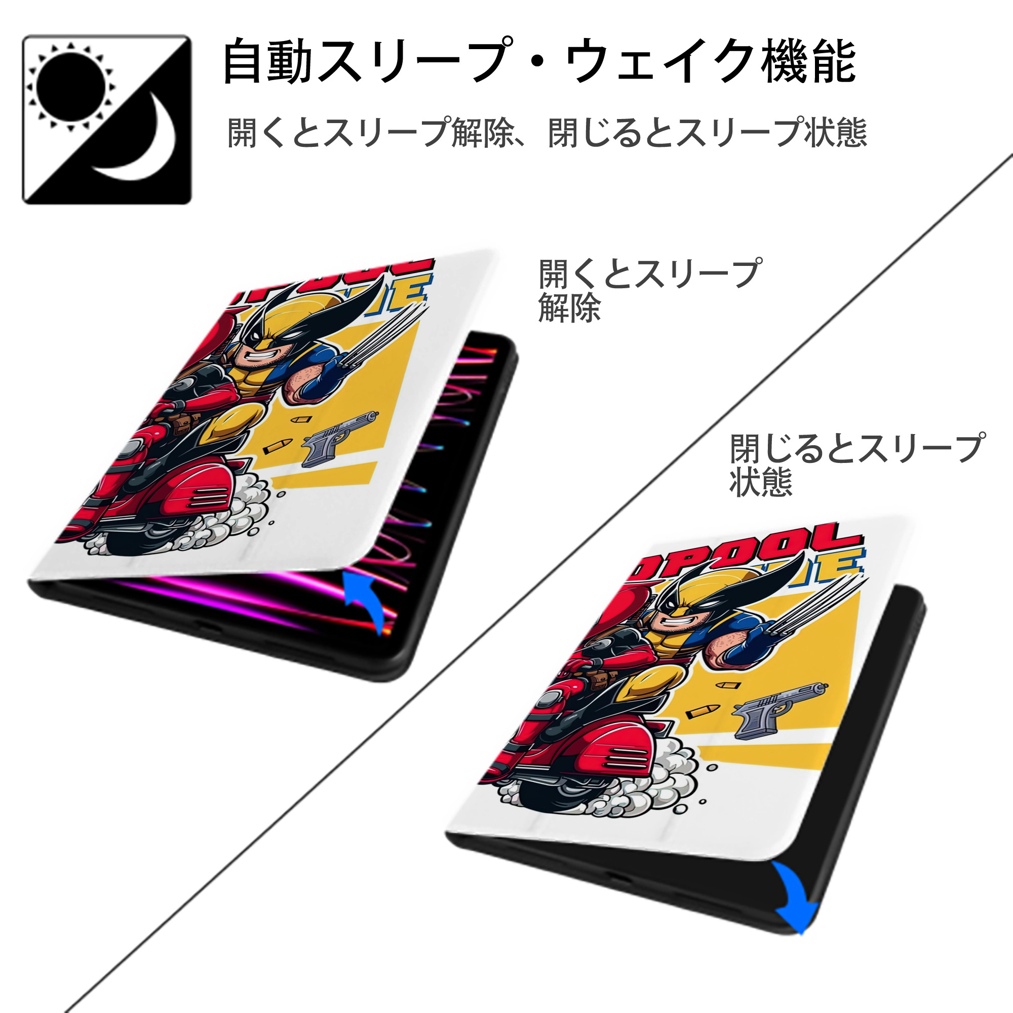 Deadpool デッドプール IPadケース ペンホルダー付き ブックスタイルデザイン