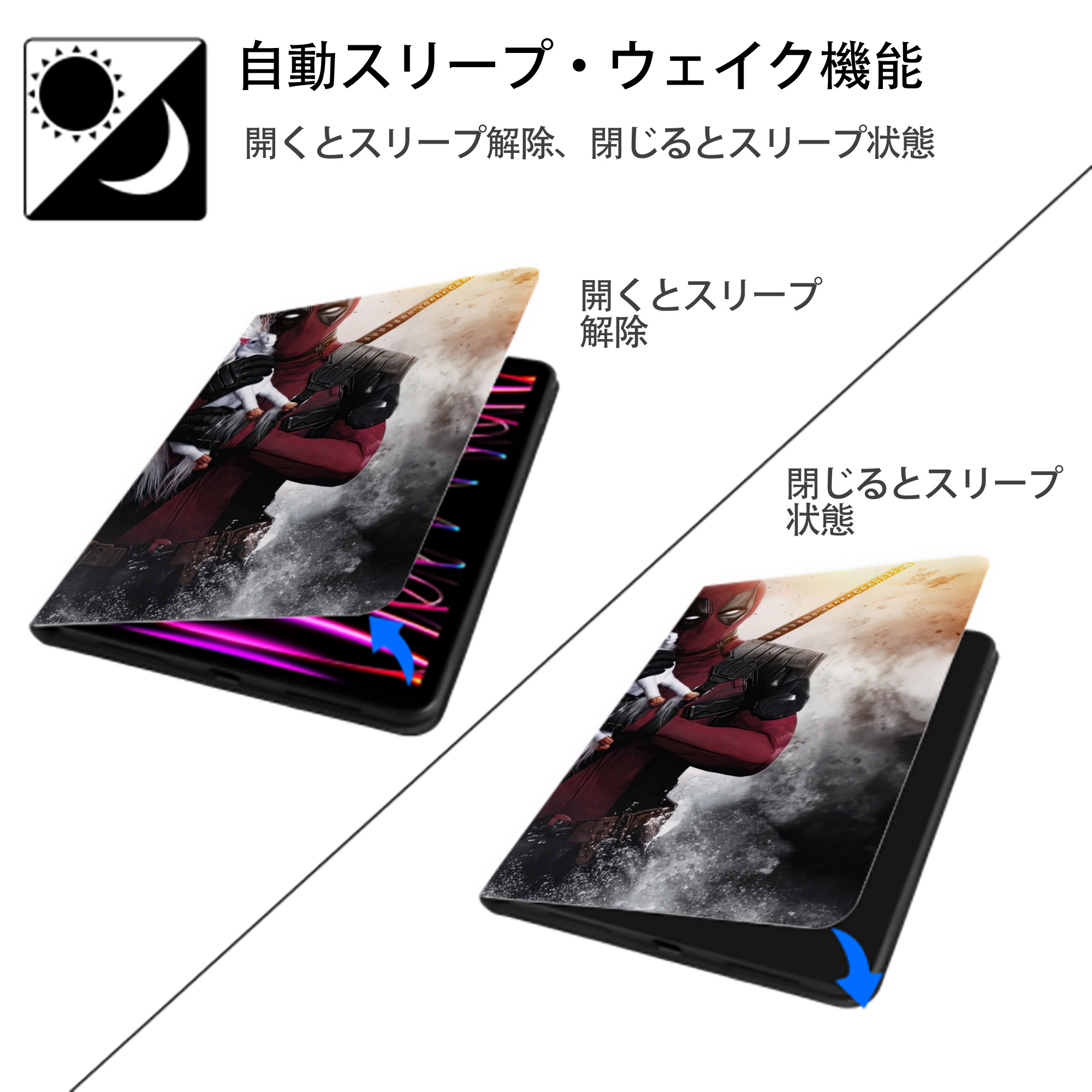 Deadpool デッドプール IPadケース ペンホルダー付き ブックスタイルデザイン