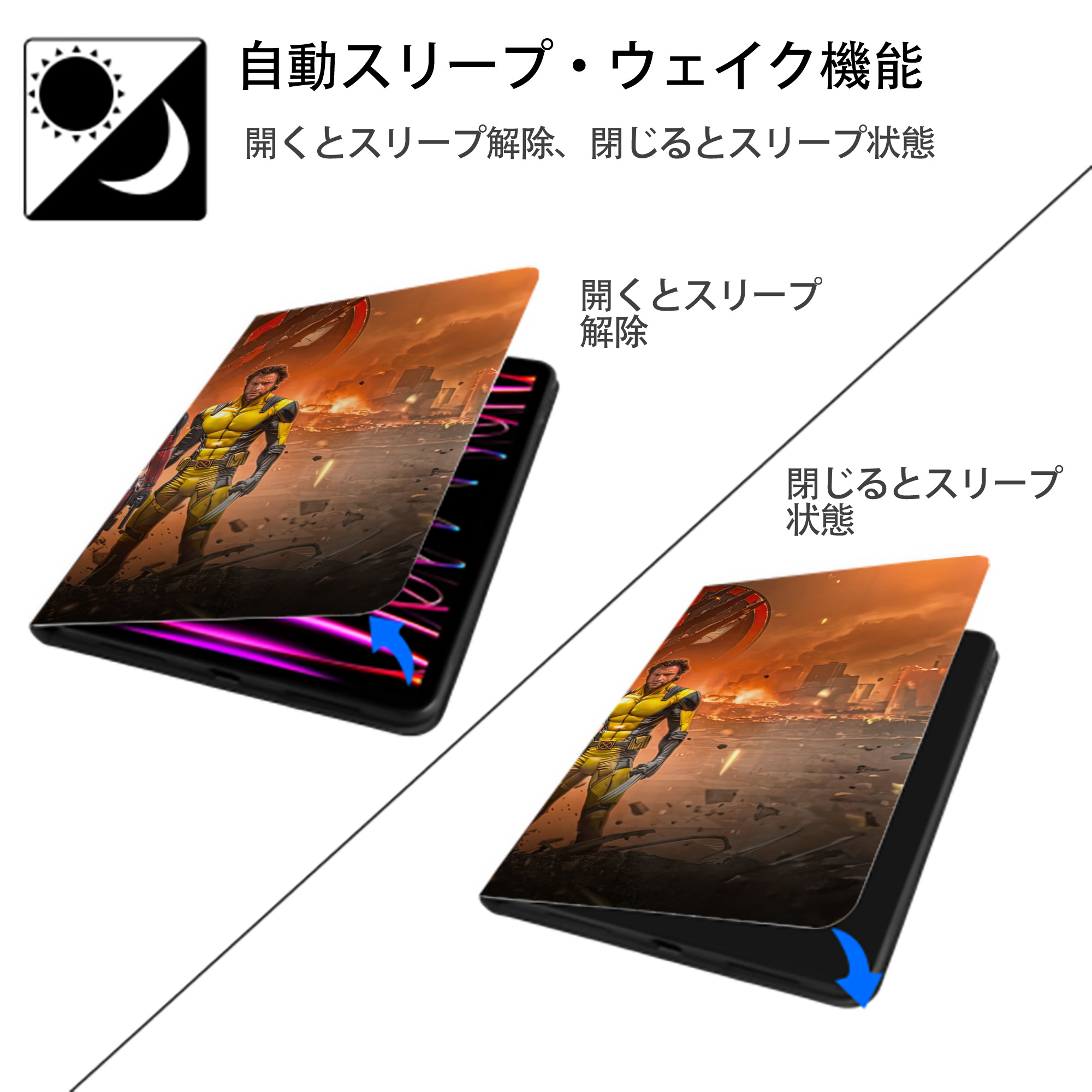 Deadpool デッドプール IPadケース ペンホルダー付き ブックスタイルデザイン