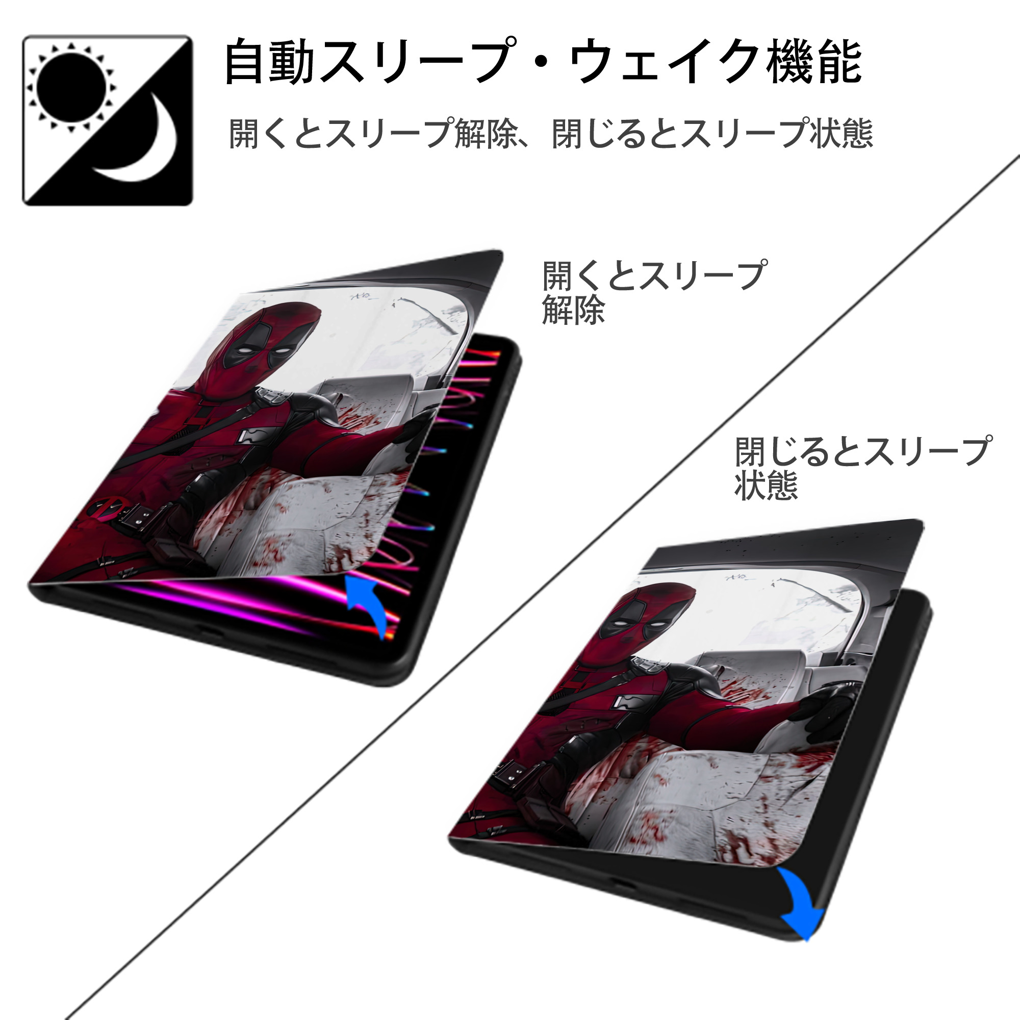 Deadpool デッドプール IPadケース ペンホルダー付き ブックスタイルデザイン