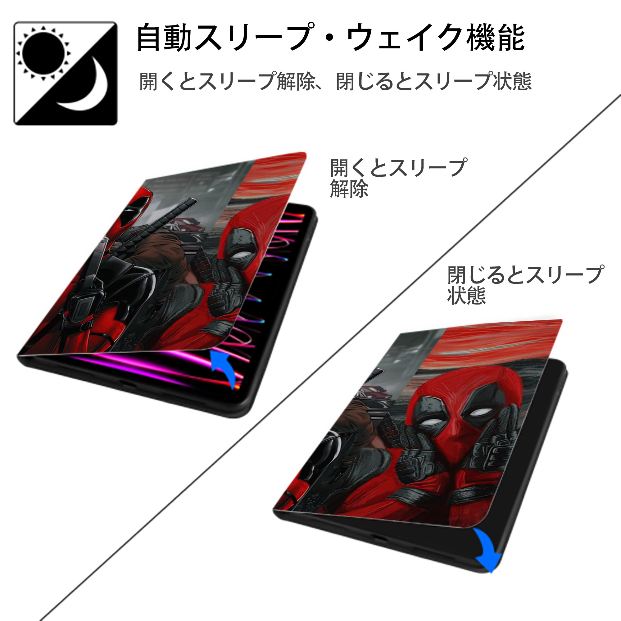 Deadpool デッドプール IPadケース ペンホルダー付き ブックスタイルデザイン