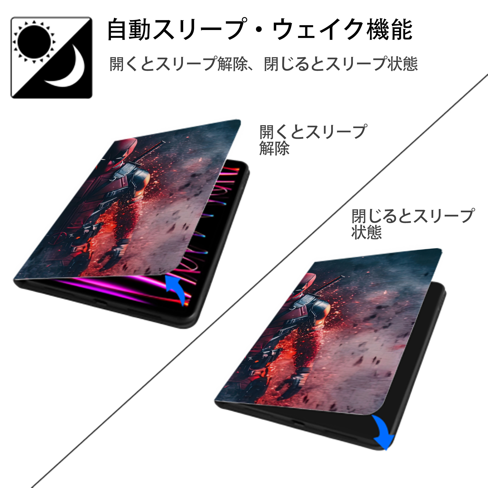 Deadpool デッドプール IPadケース ペンホルダー付き ブックスタイルデザイン