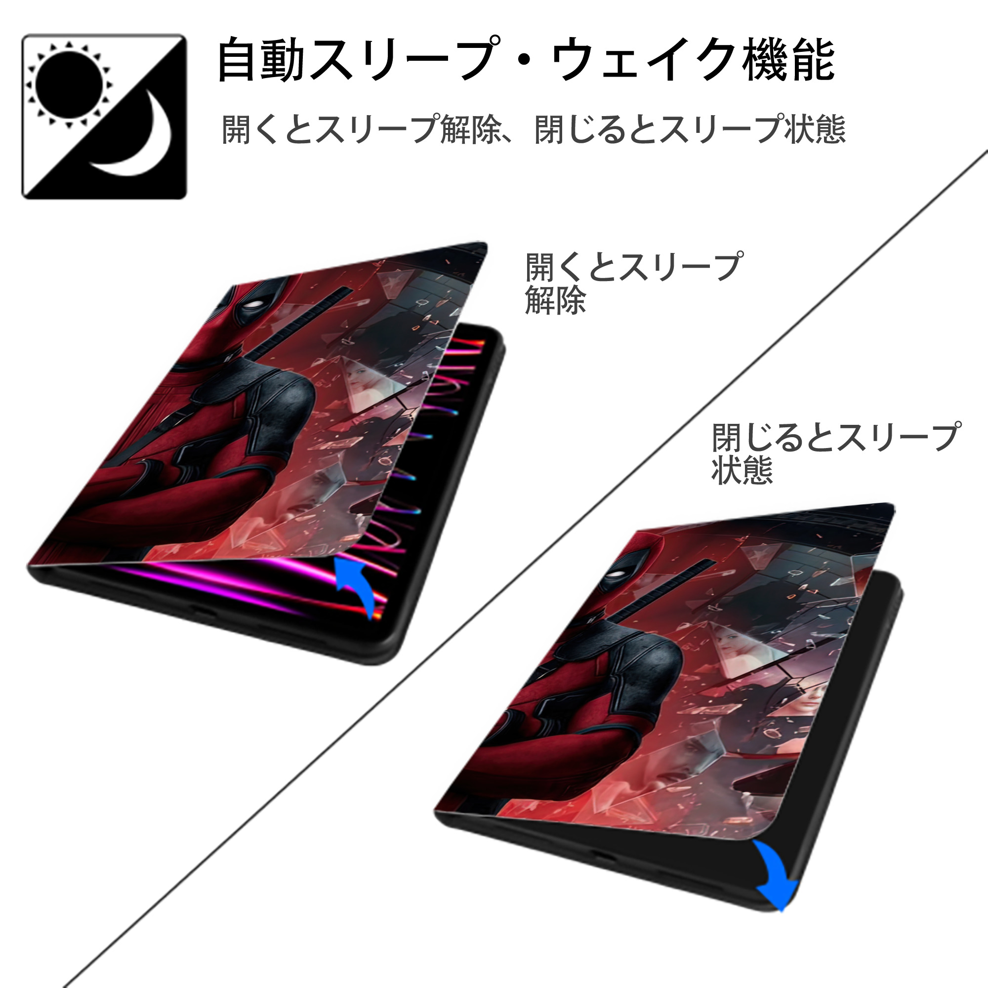 Deadpool デッドプール IPadケース ペンホルダー付き ブックスタイルデザイン