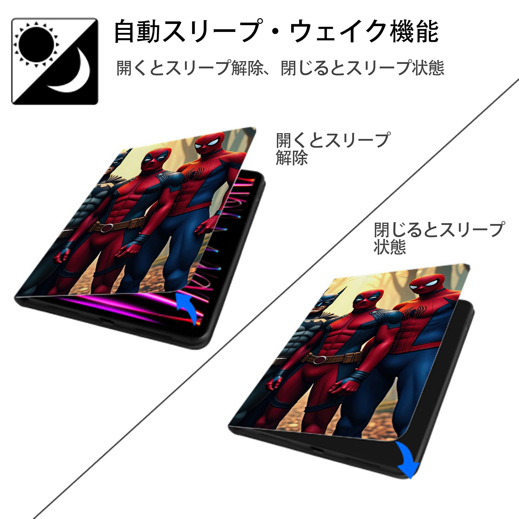 Deadpool デッドプール IPadケース ペンホルダー付き ブックスタイルデザイン