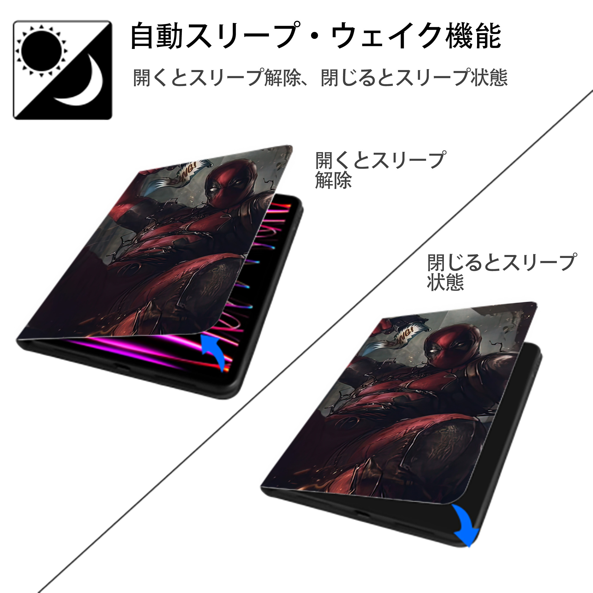 Deadpool デッドプール IPadケース ペンホルダー付き ブックスタイルデザイン