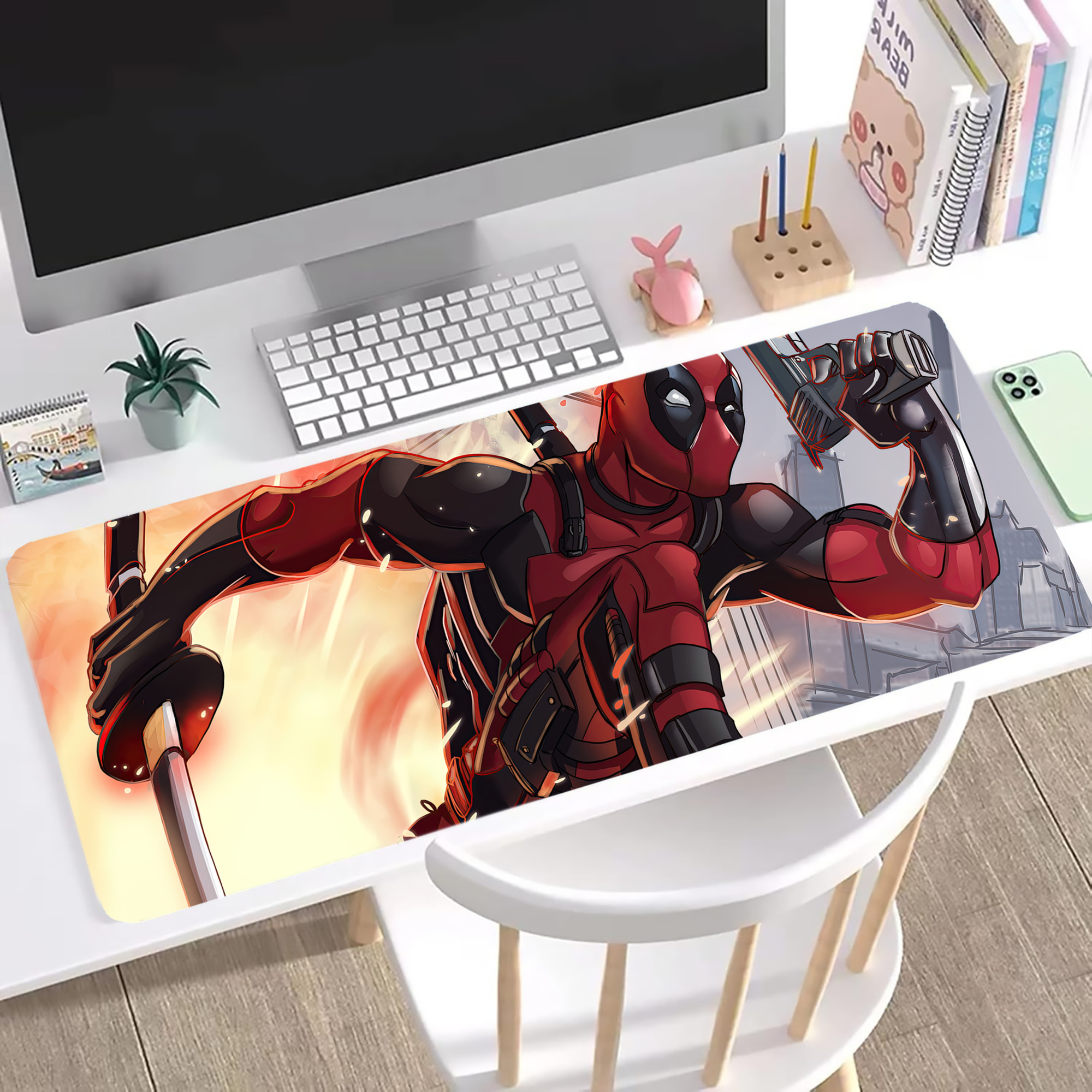 （画像用） Deadpool デッドプール ステッチ加工 大判デスクマット／滑り止めマウスパッド