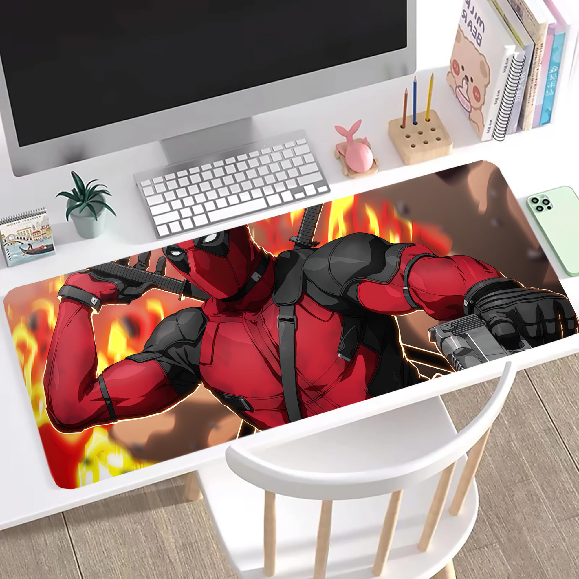 （画像用） Deadpool デッドプール ステッチ加工 大判デスクマット／滑り止めマウスパッド