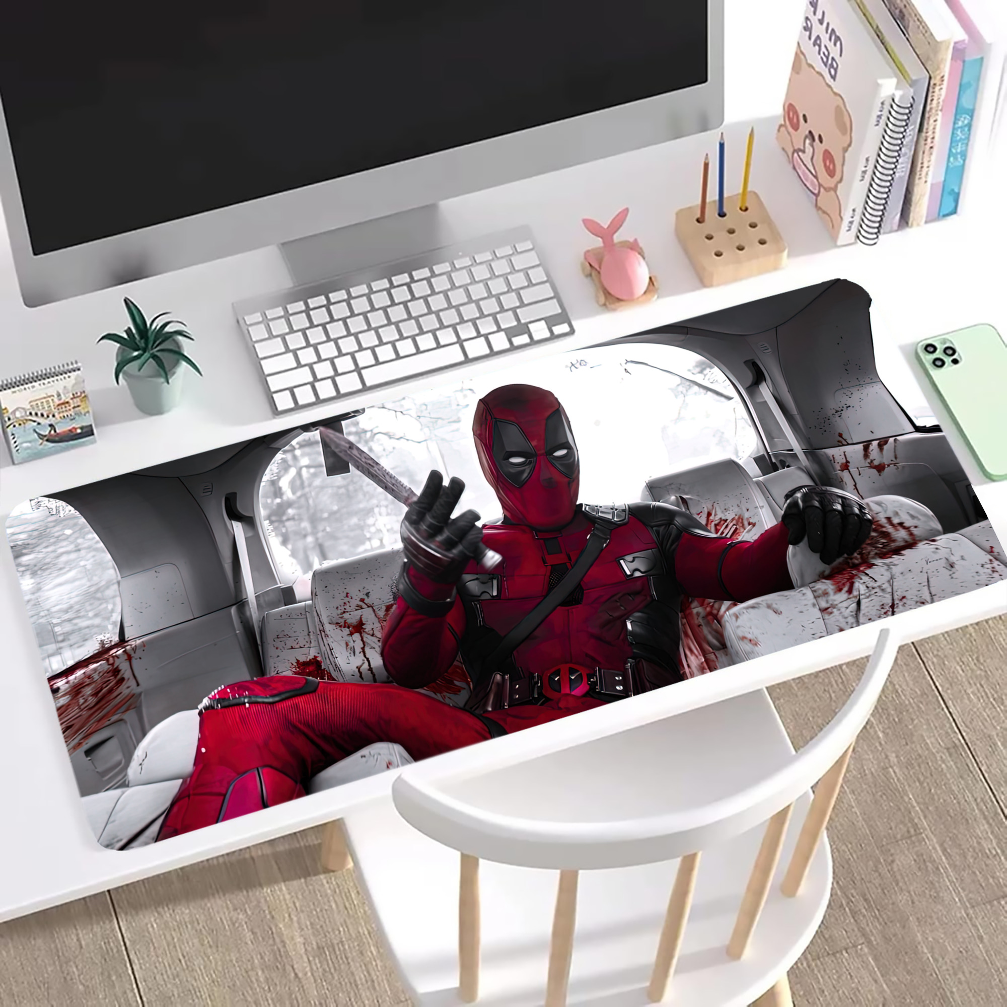（画像用） Deadpool デッドプール ステッチ加工 大判デスクマット／滑り止めマウスパッド