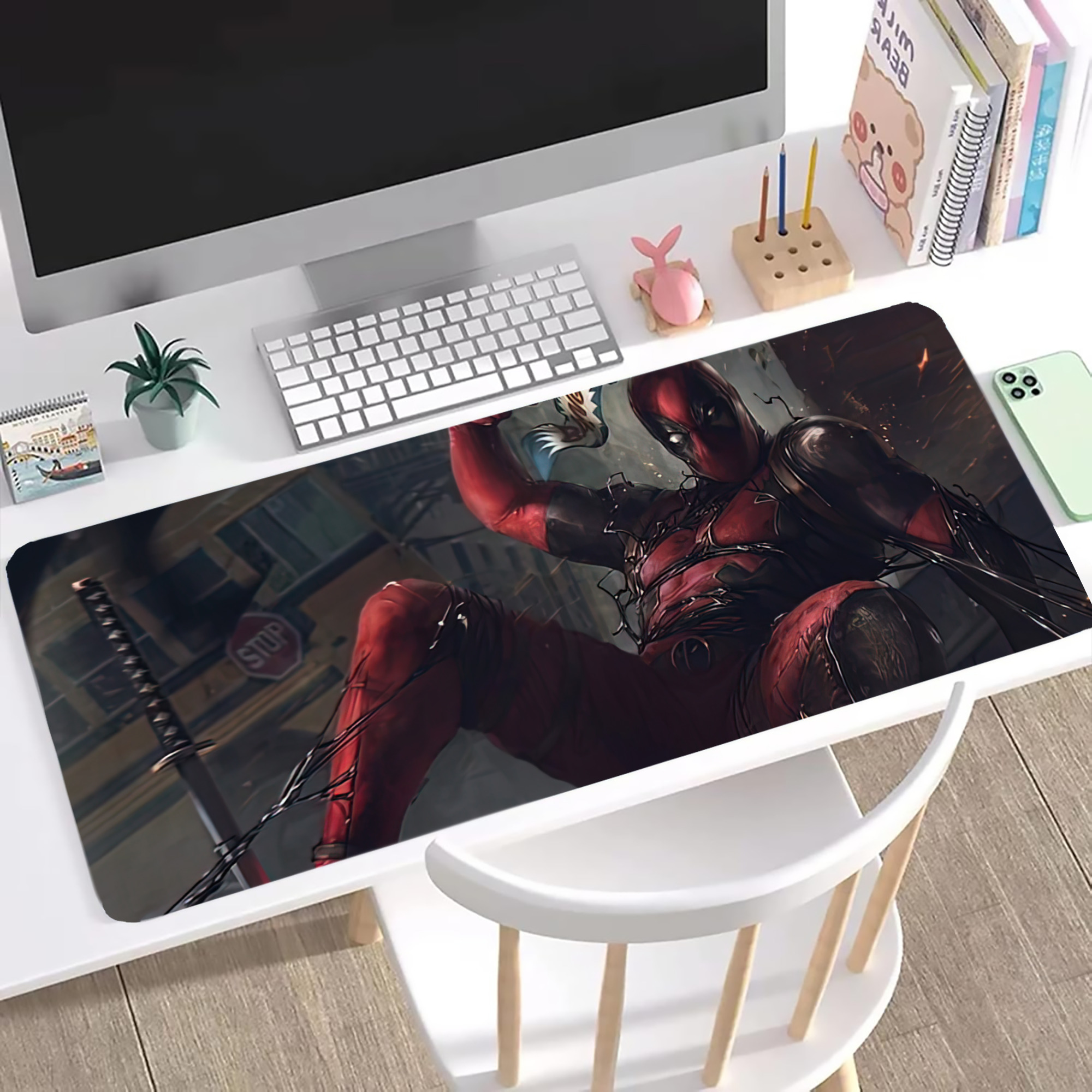 （画像用） Deadpool デッドプール ステッチ加工 大判デスクマット／滑り止めマウスパッド