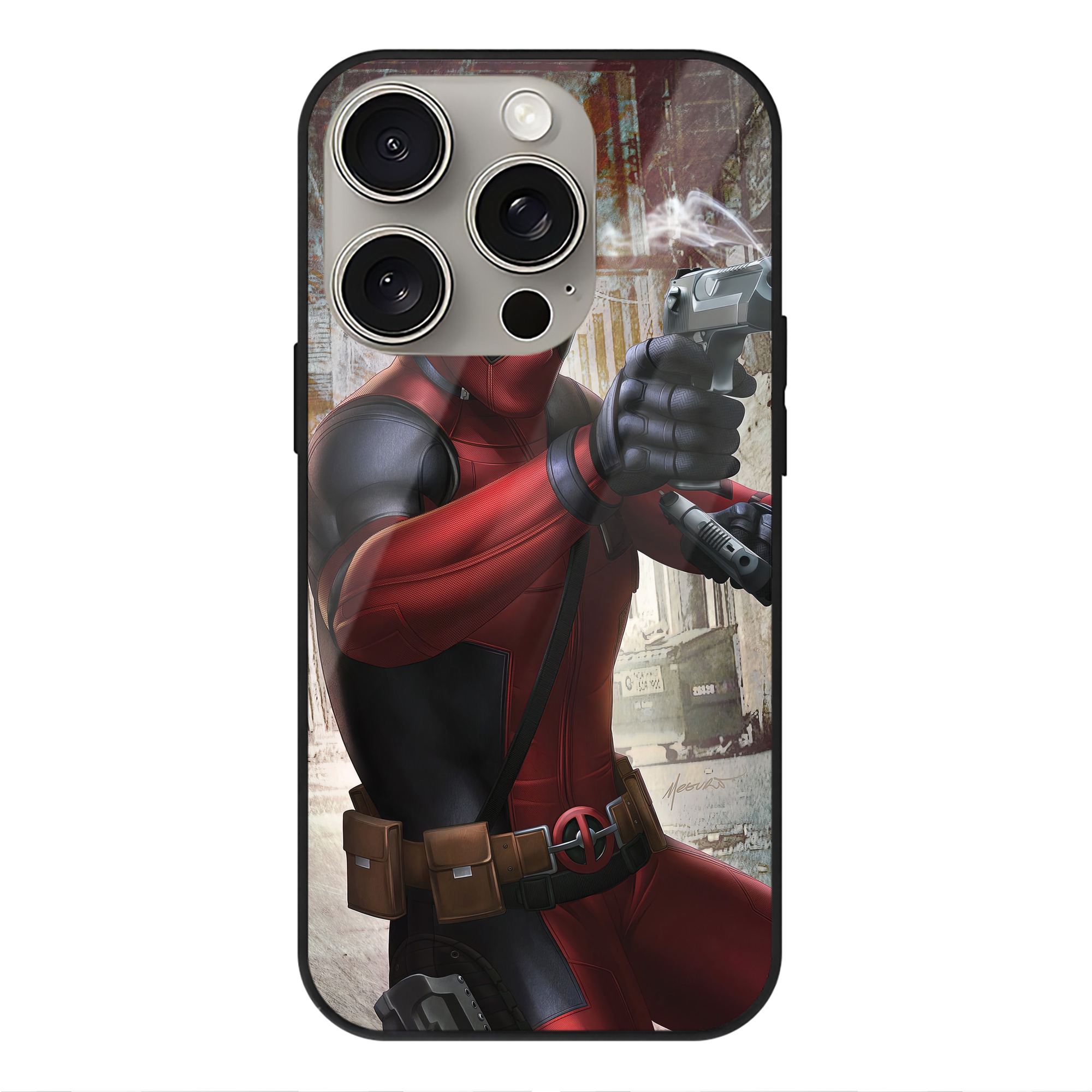 （画像用） Deadpool デッドプール 【iPhone15Pro対応】スマホケース 耐衝撃＆黄変防止 背面ガラス