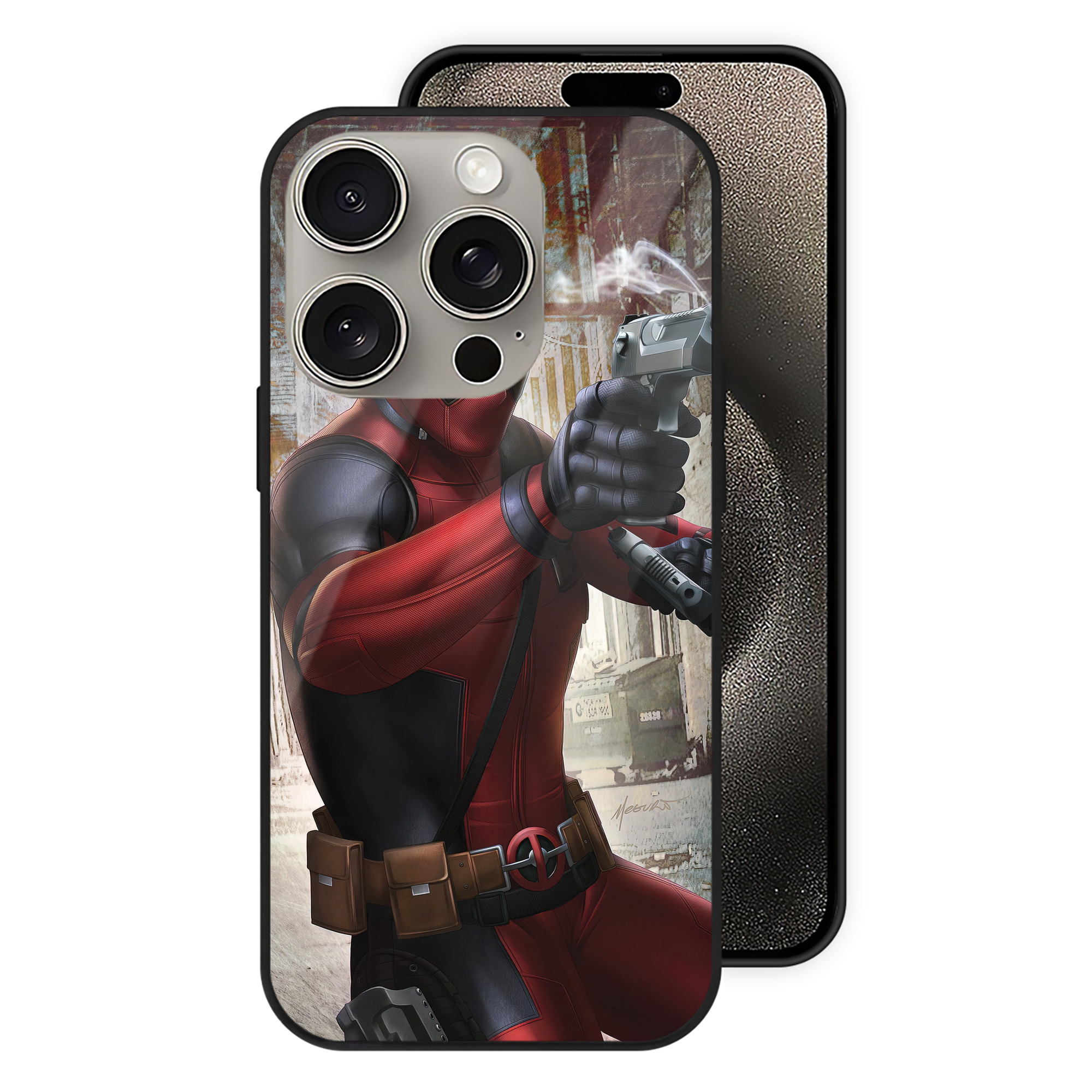 （画像用） Deadpool デッドプール 【iPhone15Pro対応】スマホケース 耐衝撃＆黄変防止 背面ガラス