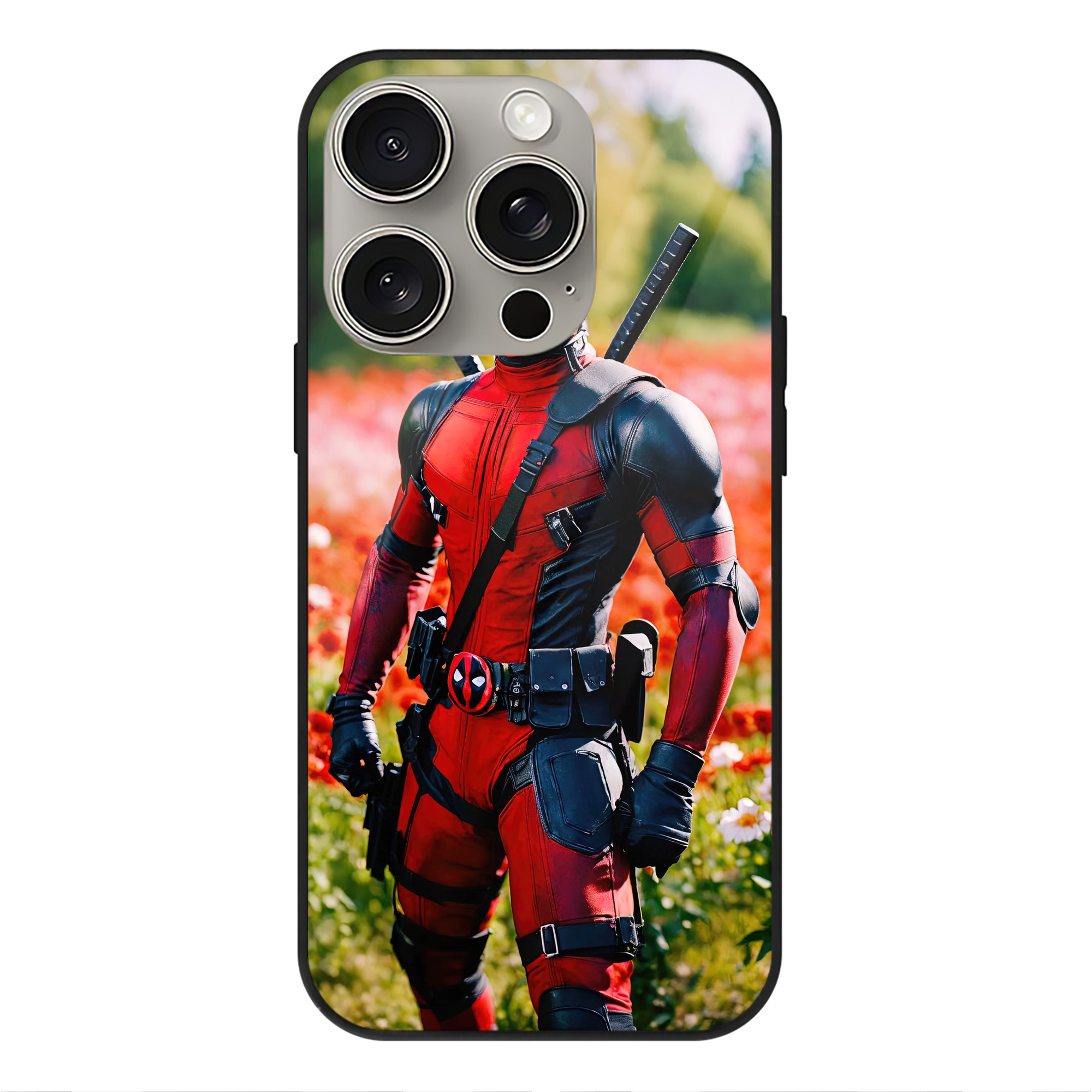 （画像用） Deadpool デッドプール 【iPhone15Pro対応】スマホケース 耐衝撃＆黄変防止 背面ガラス