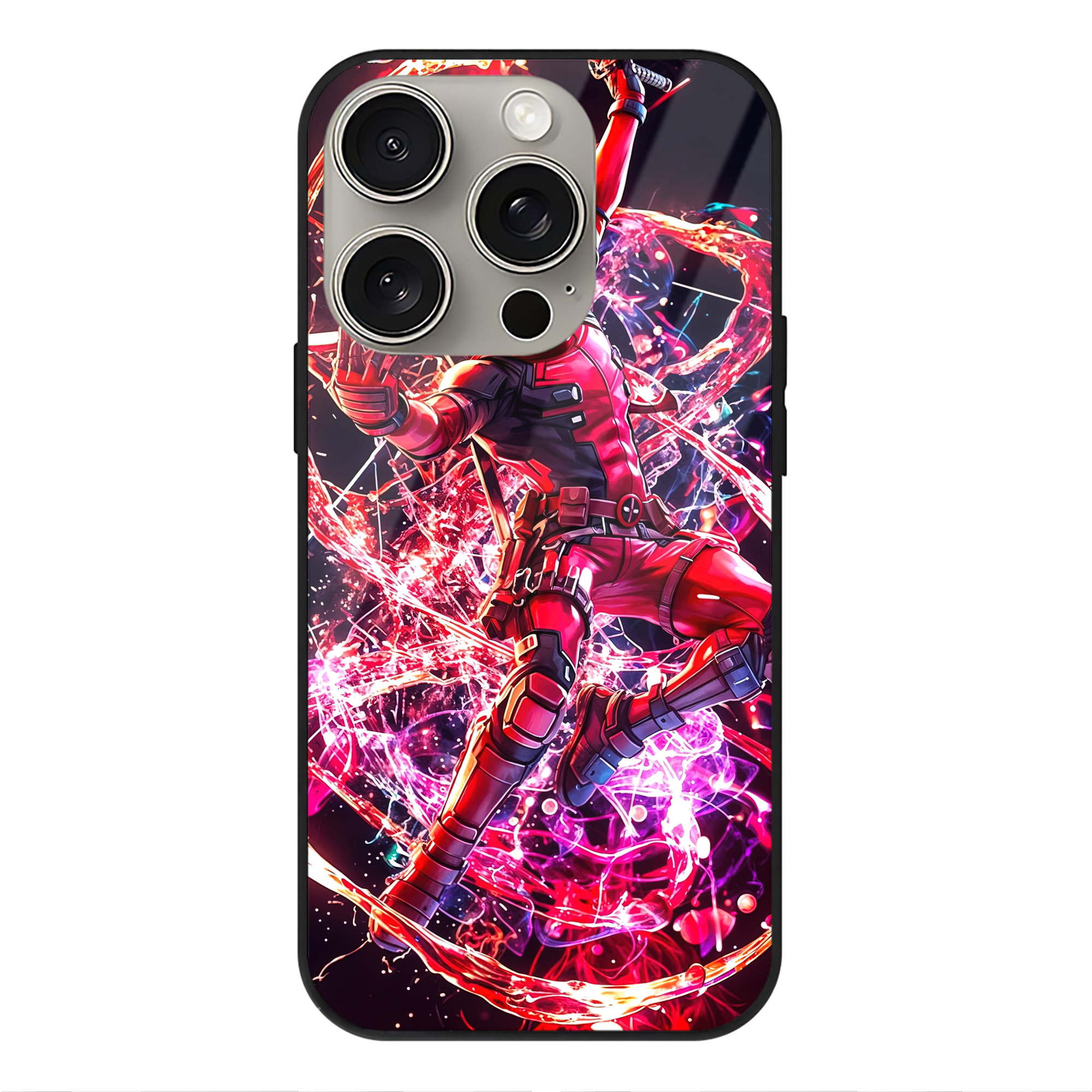 （画像用） Deadpool デッドプール 【iPhone15Pro対応】スマホケース 耐衝撃＆黄変防止 背面ガラス