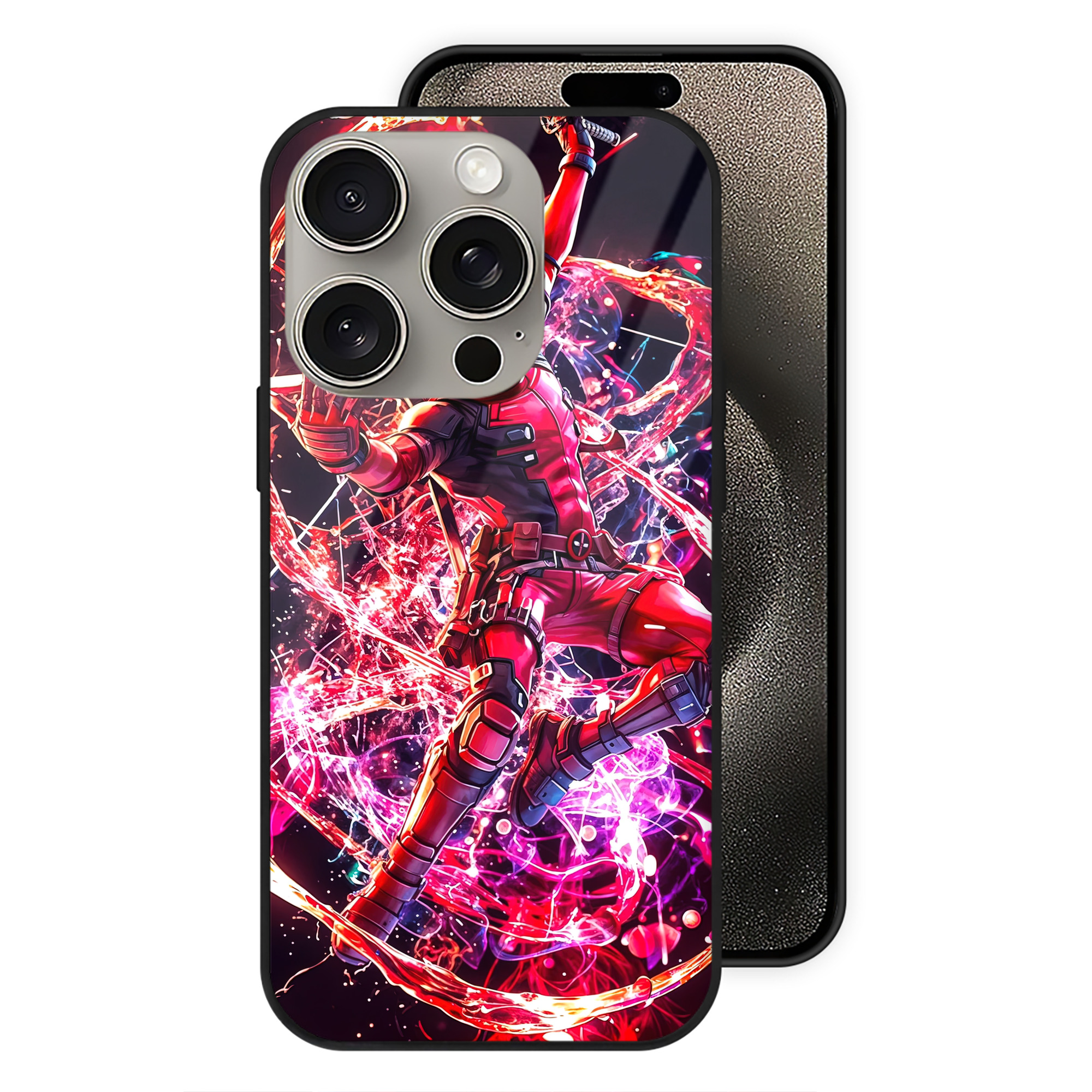 （画像用） Deadpool デッドプール 【iPhone15Pro対応】スマホケース 耐衝撃＆黄変防止 背面ガラス