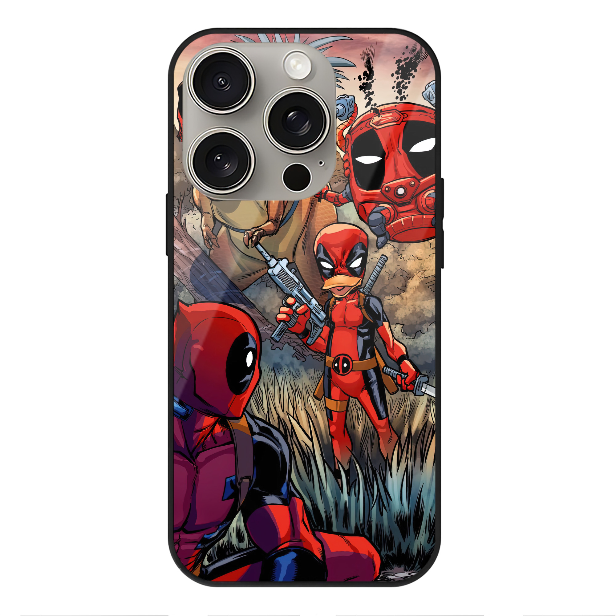（画像用） Deadpool デッドプール 【iPhone15Pro対応】スマホケース 耐衝撃＆黄変防止 背面ガラス