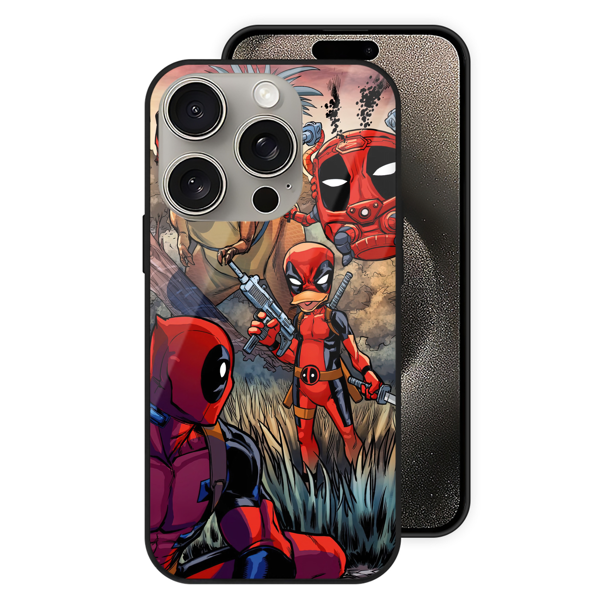 （画像用） Deadpool デッドプール 【iPhone15Pro対応】スマホケース 耐衝撃＆黄変防止 背面ガラス