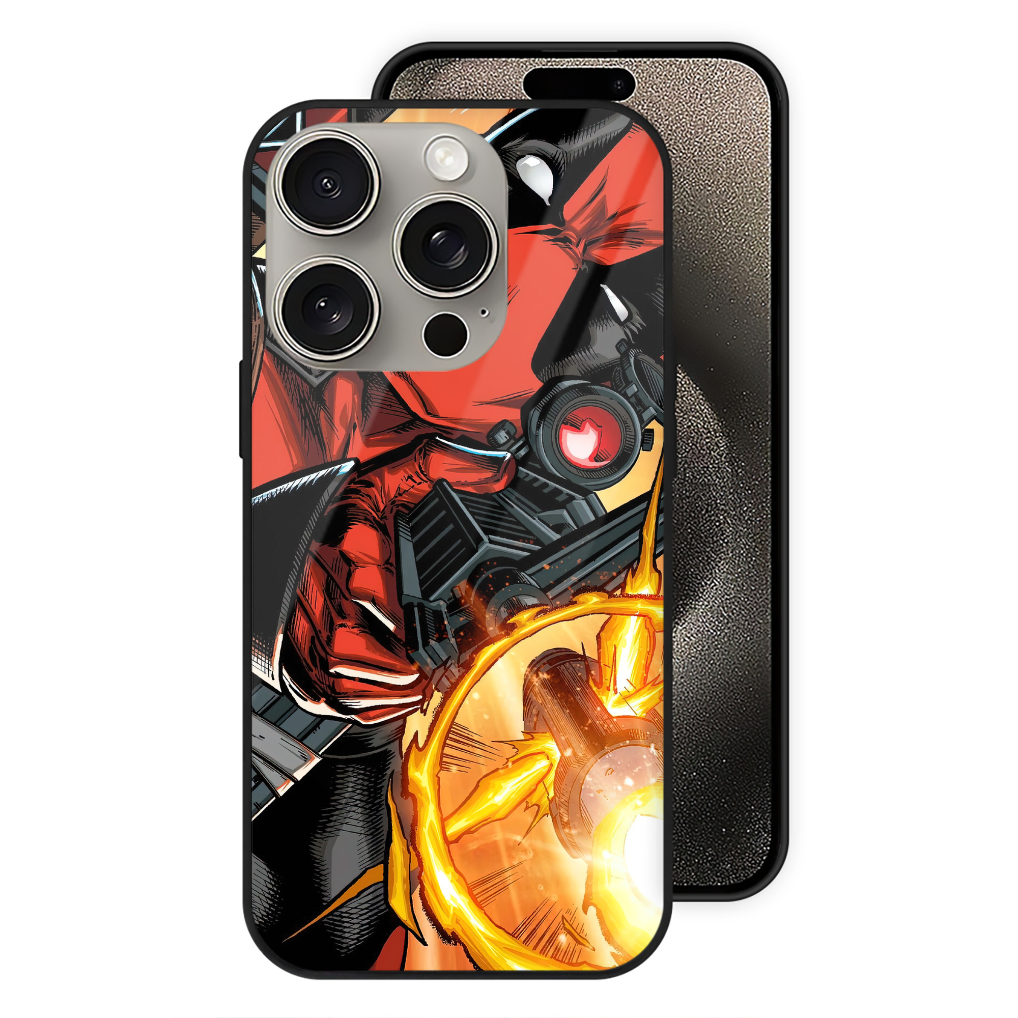 （画像用） Deadpool デッドプール 【iPhone15Pro対応】スマホケース 耐衝撃＆黄変防止 背面ガラス