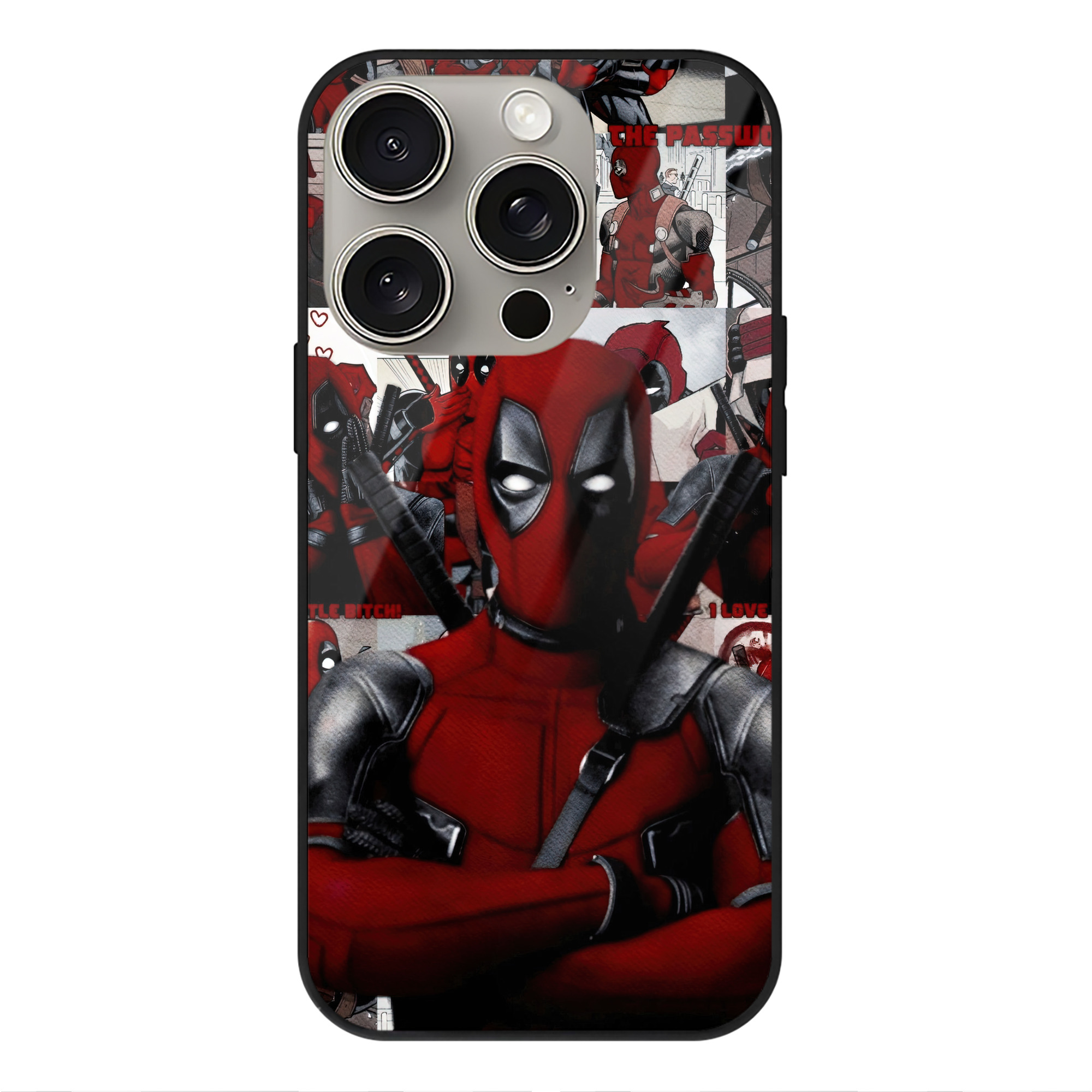 （画像用） Deadpool デッドプール 【iPhone15Pro対応】スマホケース 耐衝撃＆黄変防止 背面ガラス