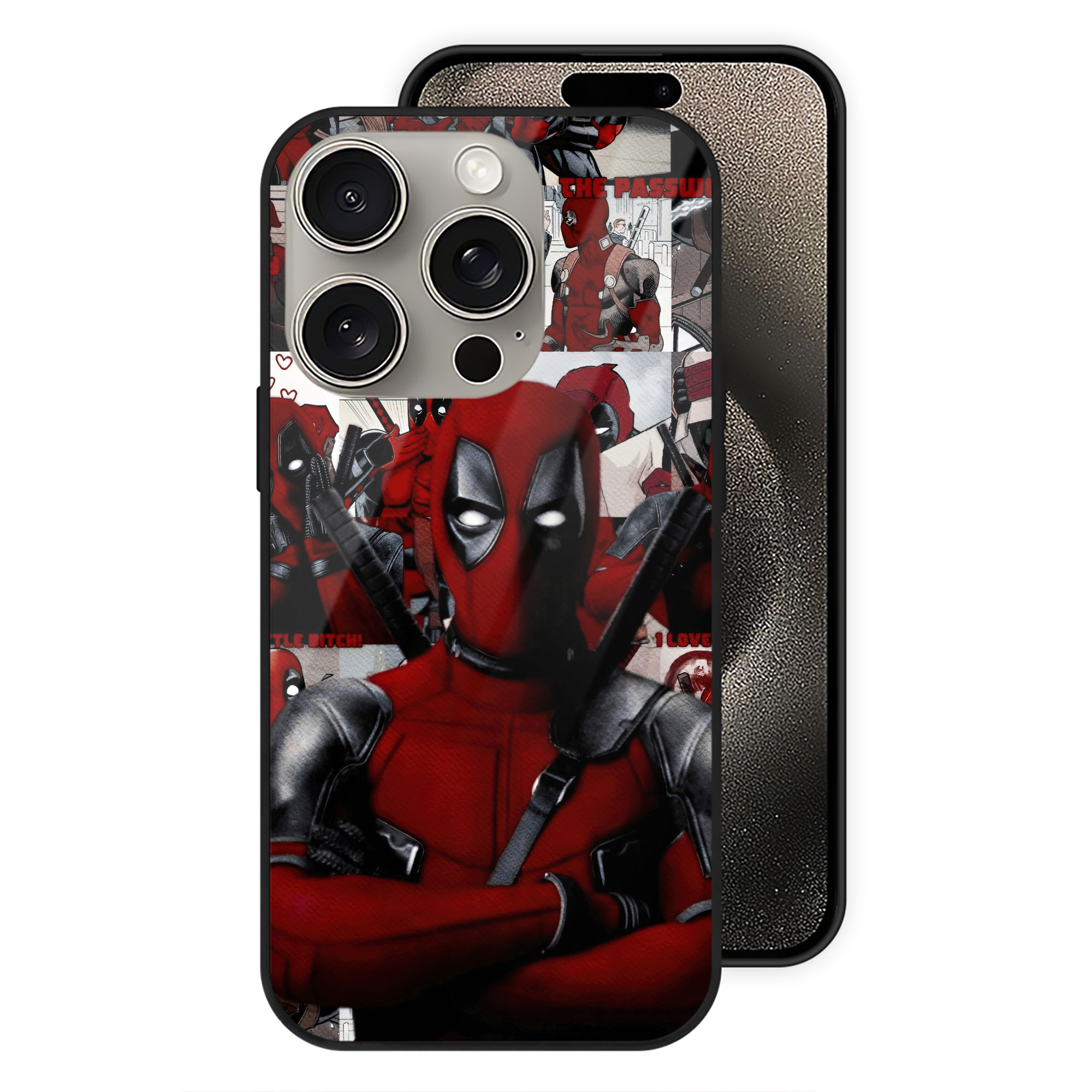 （画像用） Deadpool デッドプール 【iPhone15Pro対応】スマホケース 耐衝撃＆黄変防止 背面ガラス