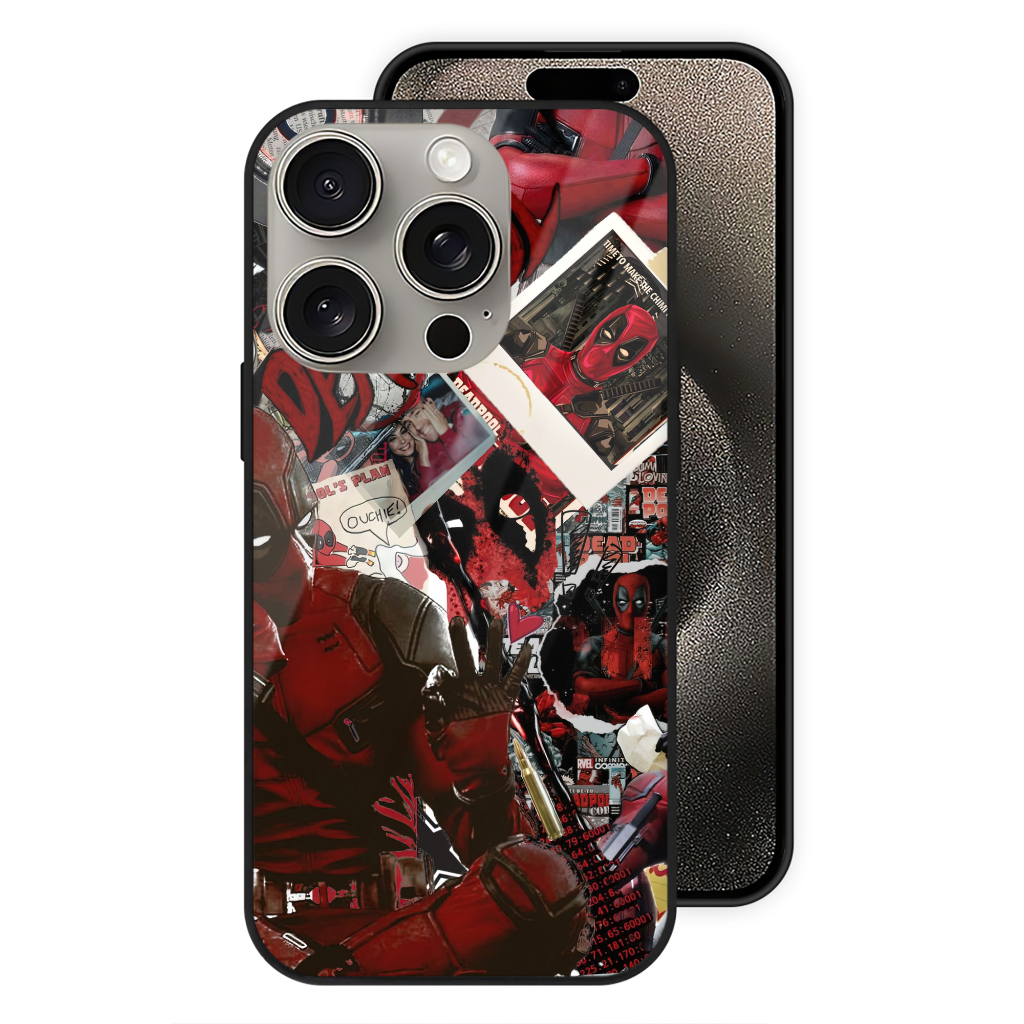 （画像用） Deadpool デッドプール 【iPhone15Pro対応】スマホケース 耐衝撃＆黄変防止 背面ガラス