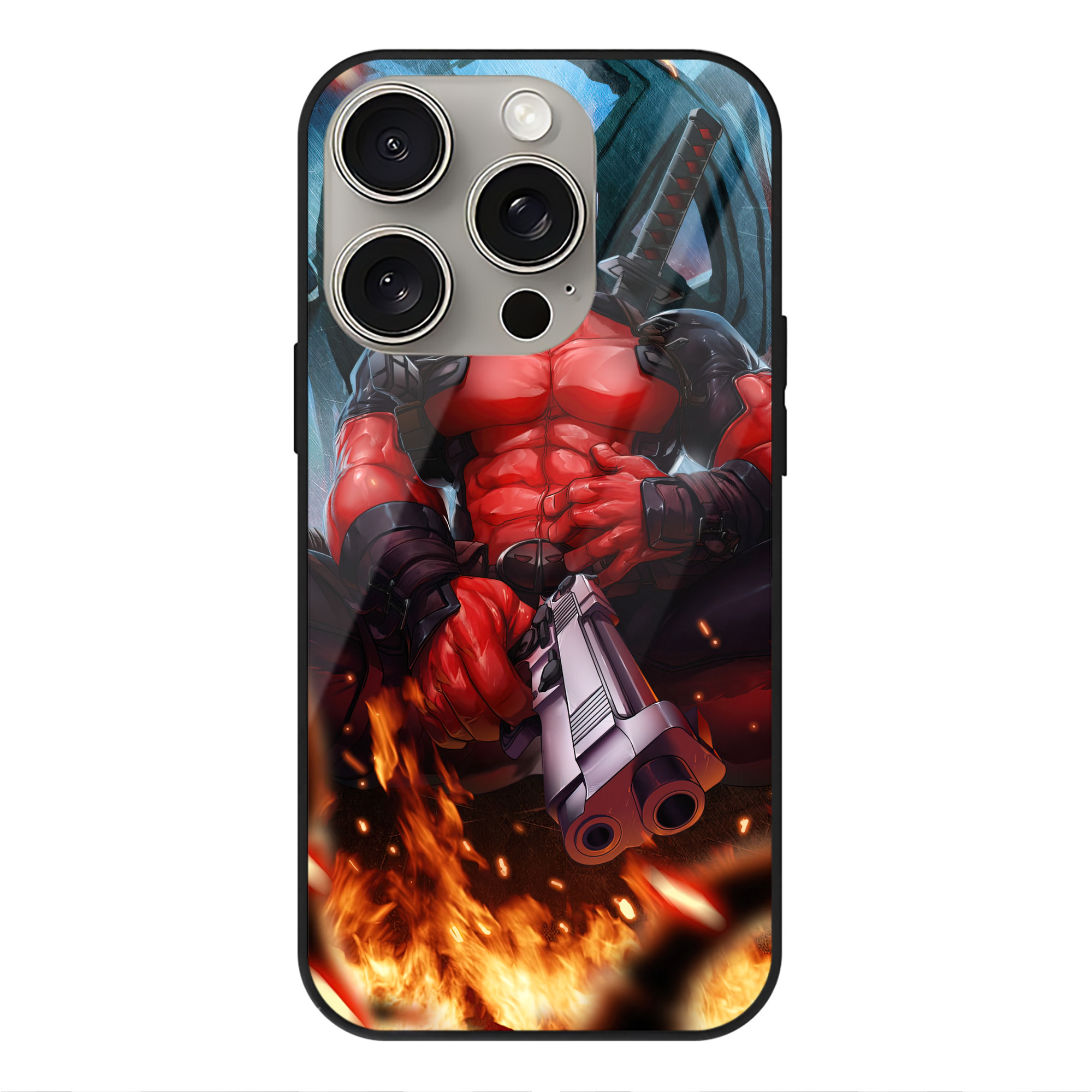 （画像用） Deadpool デッドプール 【iPhone15Pro対応】スマホケース 耐衝撃＆黄変防止 背面ガラス
