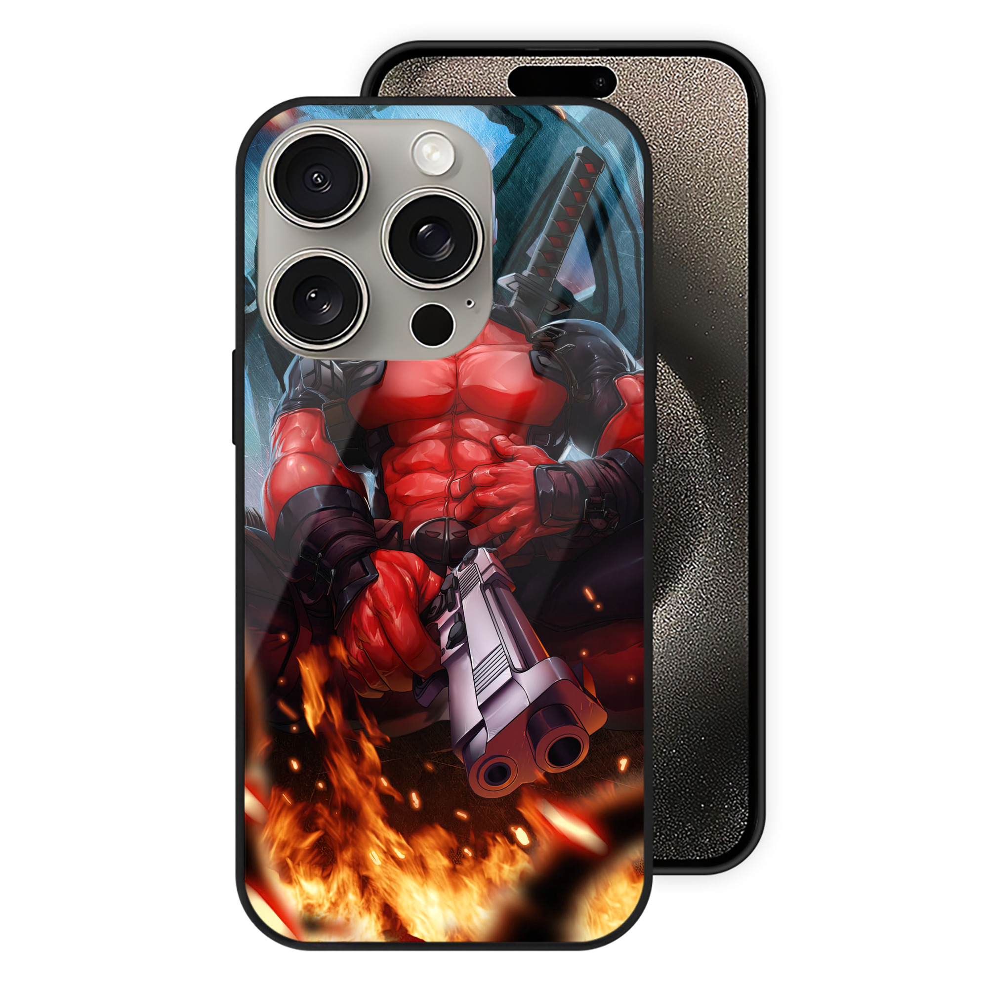 （画像用） Deadpool デッドプール 【iPhone15Pro対応】スマホケース 耐衝撃＆黄変防止 背面ガラス