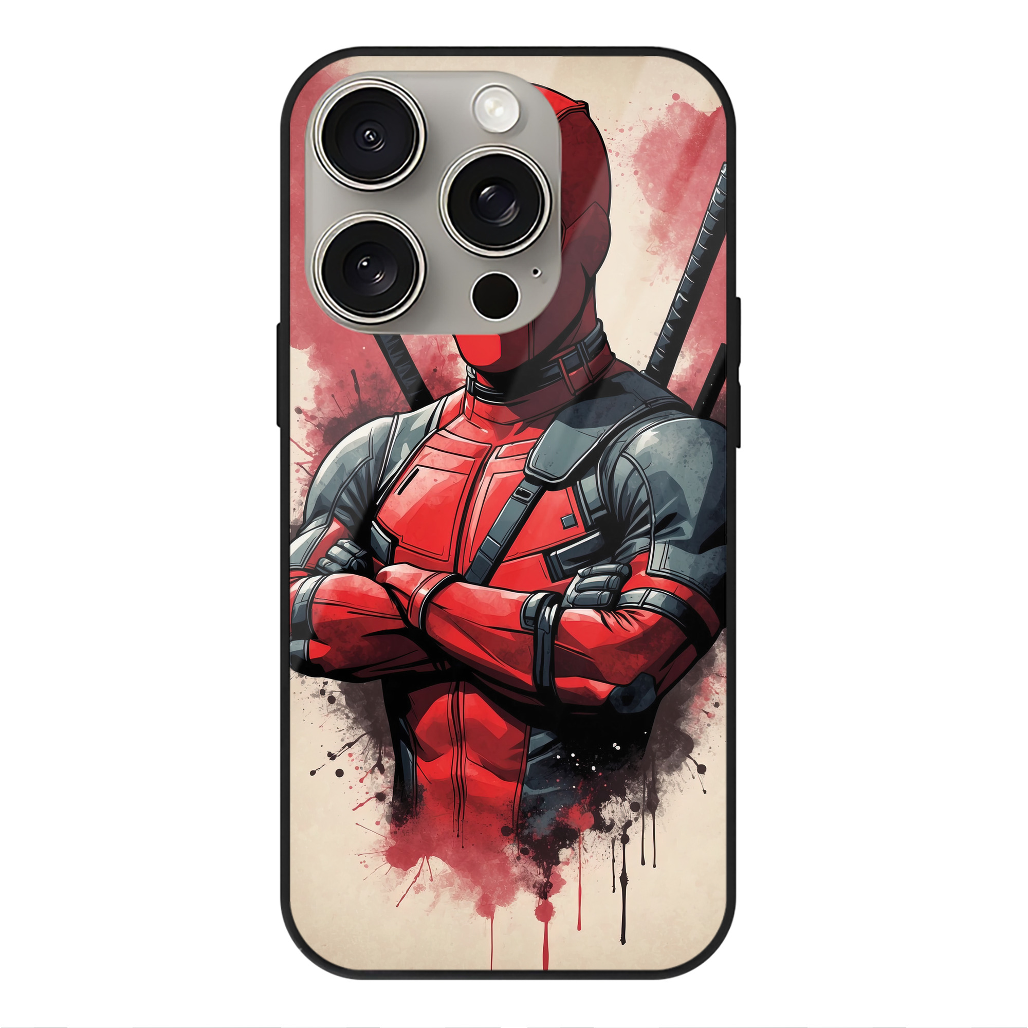 （画像用） Deadpool デッドプール 【iPhone15Pro対応】スマホケース 耐衝撃＆黄変防止 背面ガラス