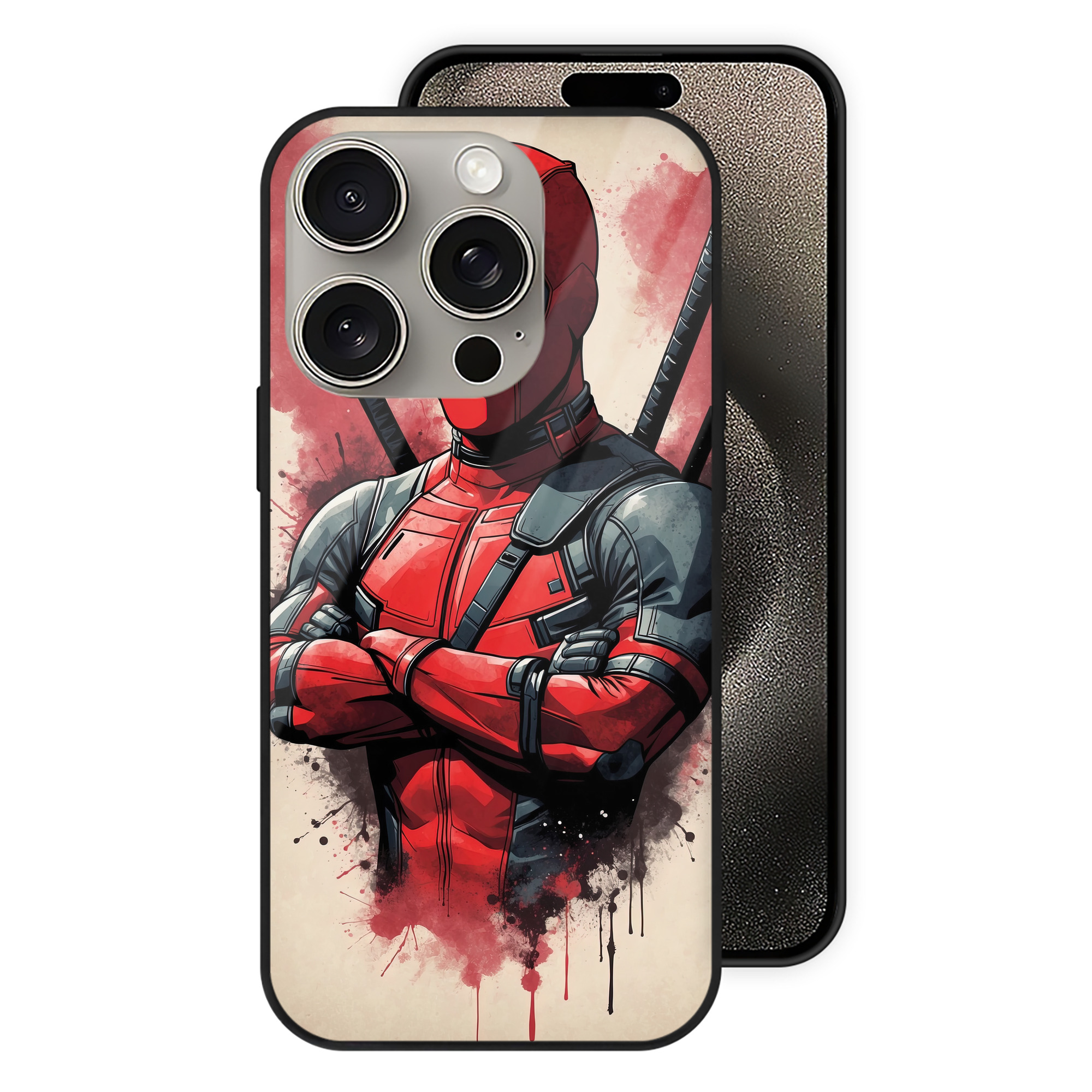 （画像用） Deadpool デッドプール 【iPhone15Pro対応】スマホケース 耐衝撃＆黄変防止 背面ガラス