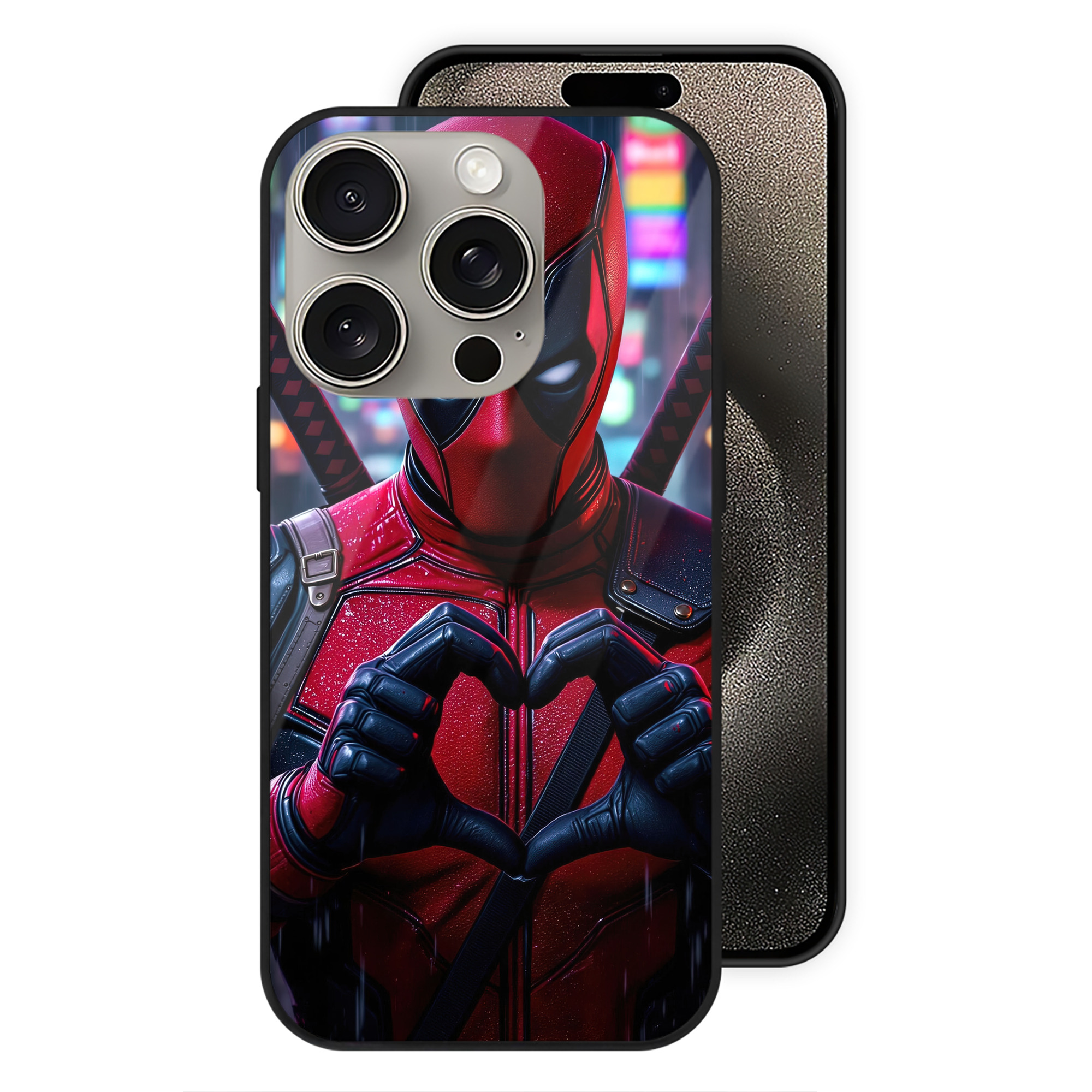 （画像用） Deadpool デッドプール 【iPhone15Pro対応】スマホケース 耐衝撃＆黄変防止 背面ガラス