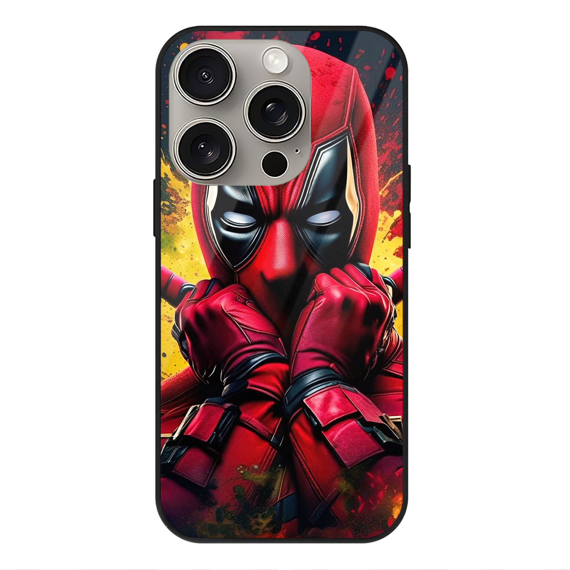 （画像用） Deadpool デッドプール 【iPhone15Pro対応】スマホケース 耐衝撃＆黄変防止 背面ガラス