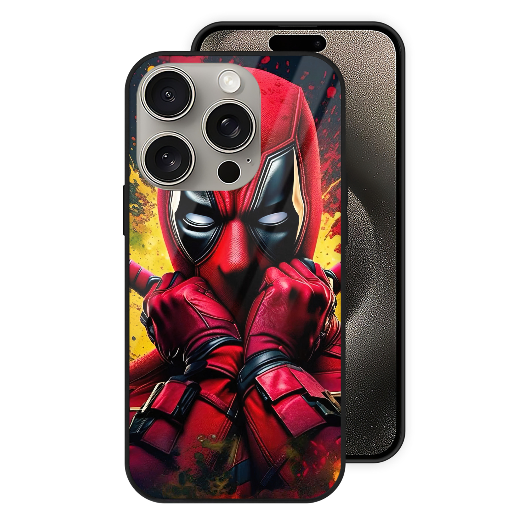 （画像用） Deadpool デッドプール 【iPhone15Pro対応】スマホケース 耐衝撃＆黄変防止 背面ガラス