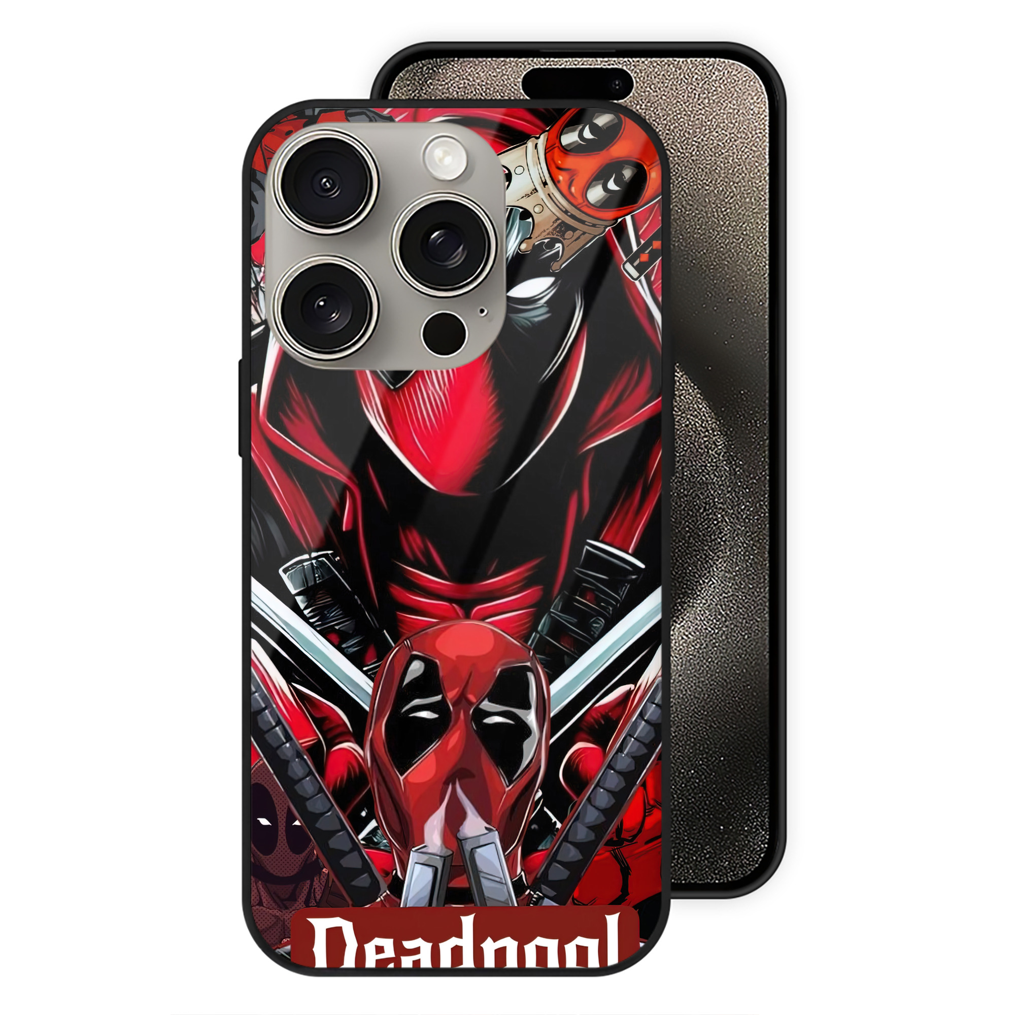 （画像用） Deadpool デッドプール 【iPhone15Pro対応】スマホケース 耐衝撃＆黄変防止 背面ガラス