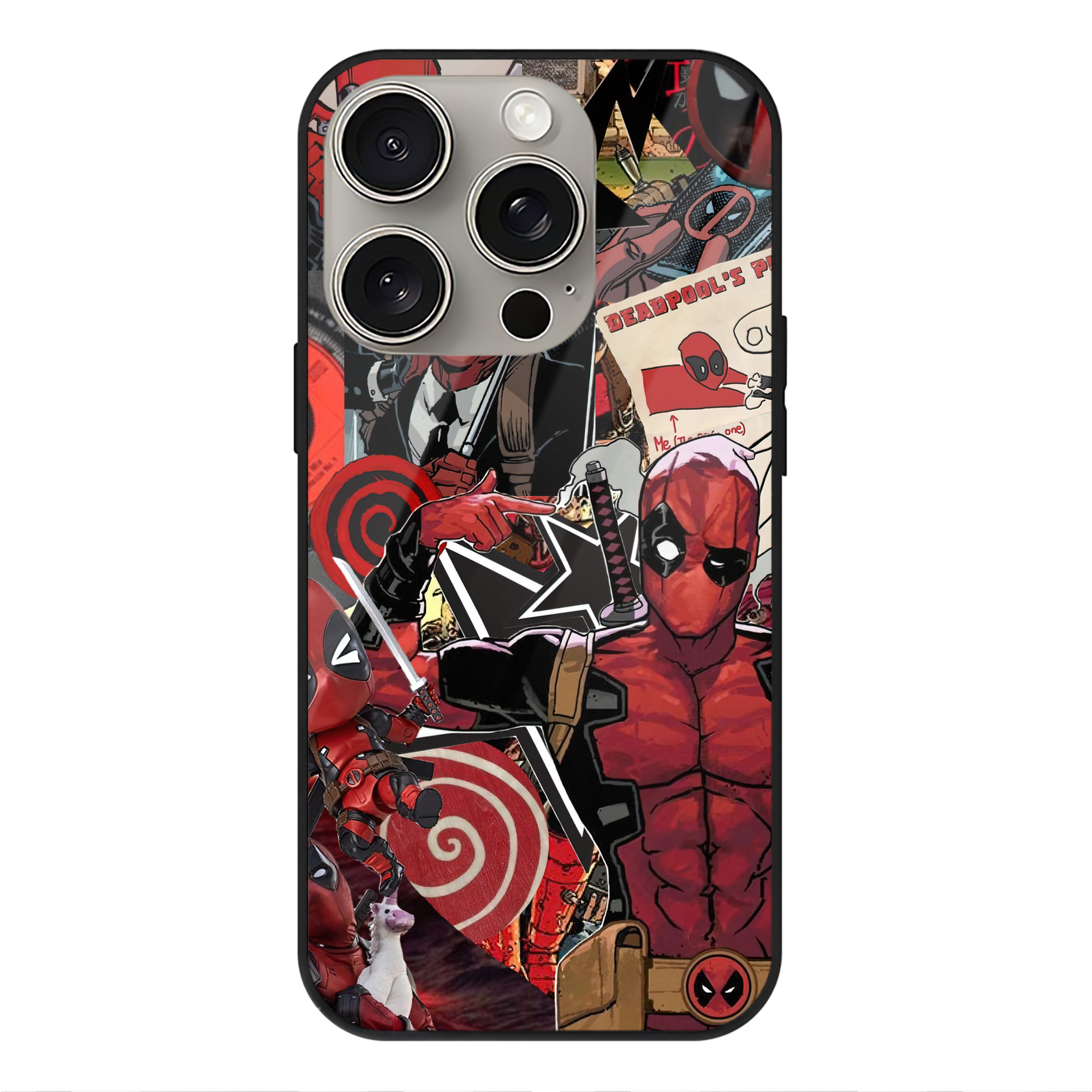 （画像用） Deadpool デッドプール 【iPhone15Pro対応】スマホケース 耐衝撃＆黄変防止 背面ガラス