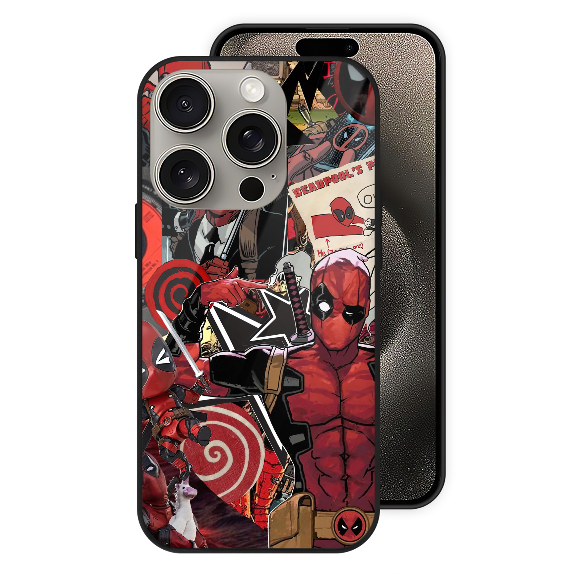 （画像用） Deadpool デッドプール 【iPhone15Pro対応】スマホケース 耐衝撃＆黄変防止 背面ガラス