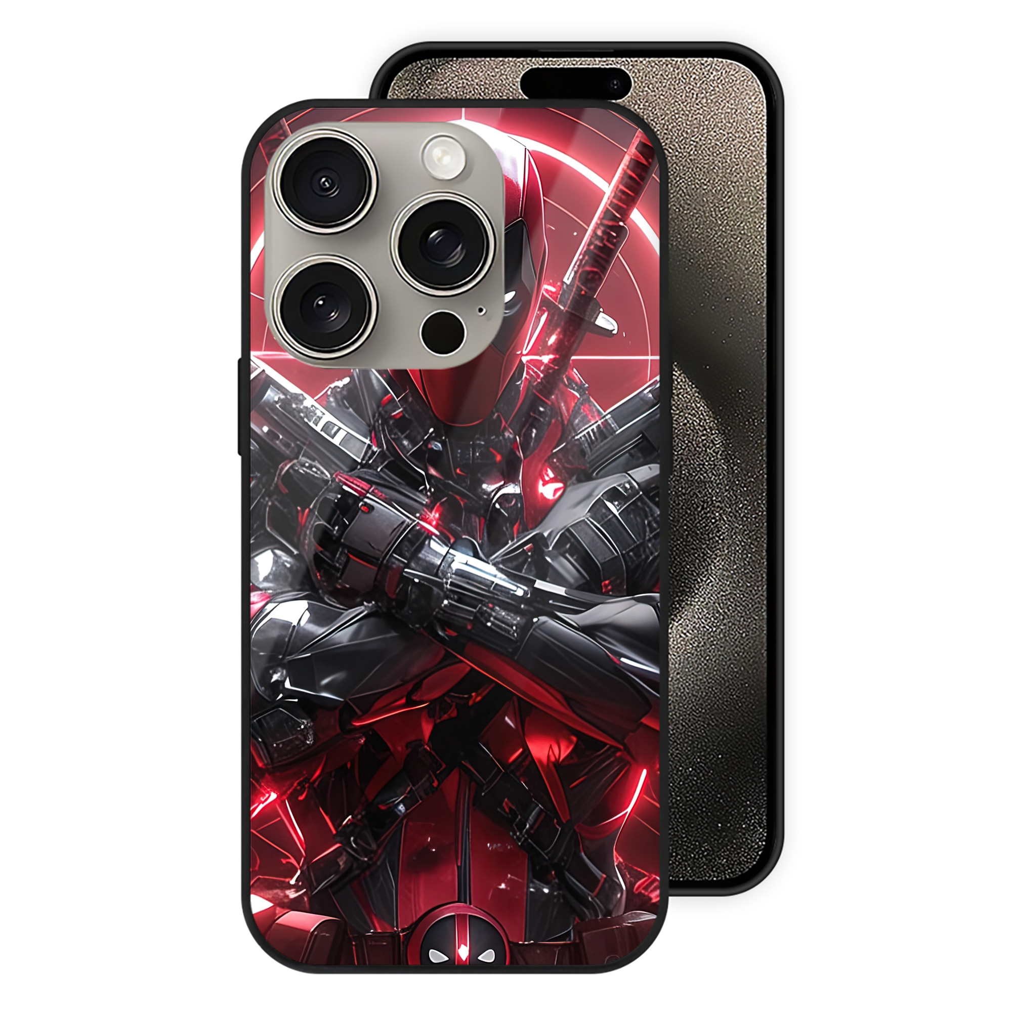 （画像用） Deadpool デッドプール 【iPhone15Pro対応】スマホケース 耐衝撃＆黄変防止 背面ガラス